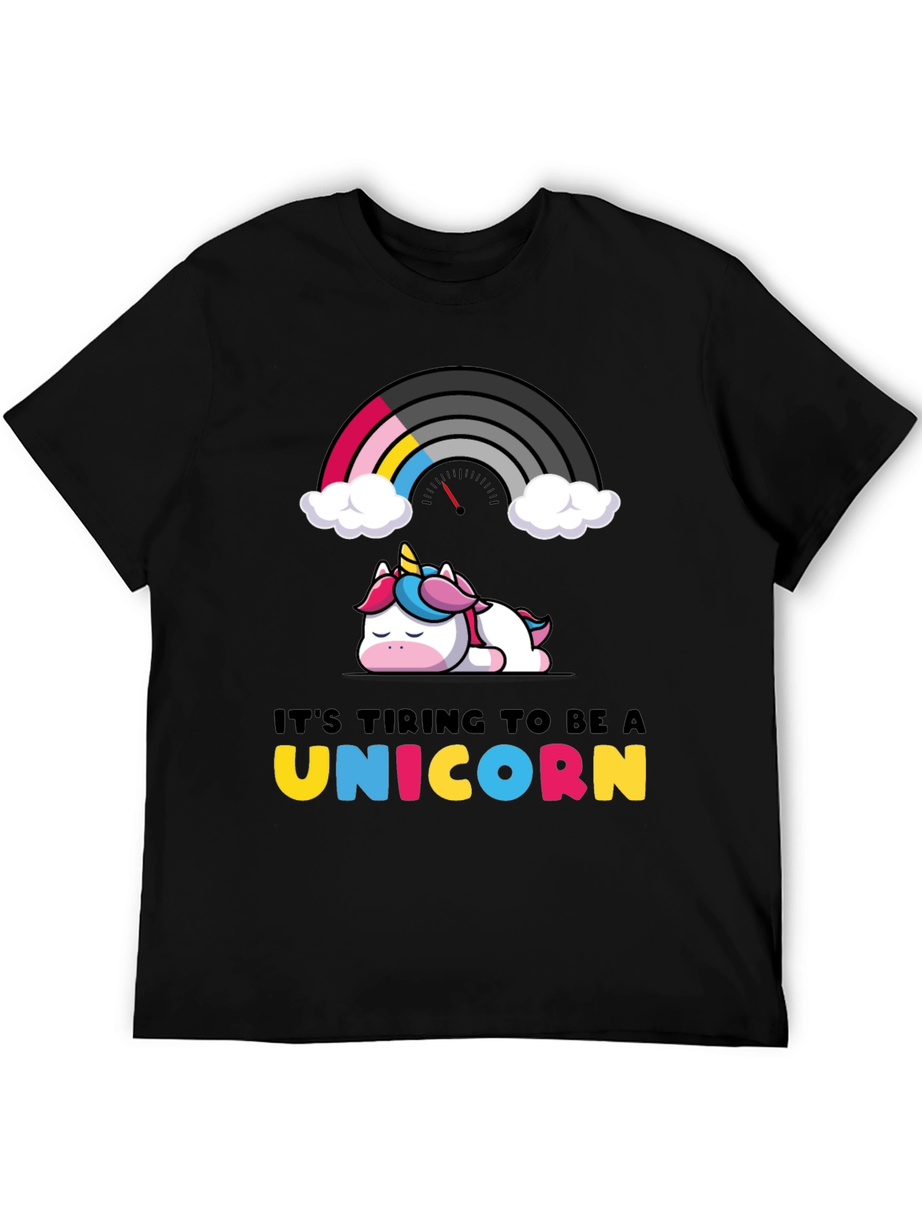 Tiring Unicorn Graphic Tee - Unique Rainbow Design