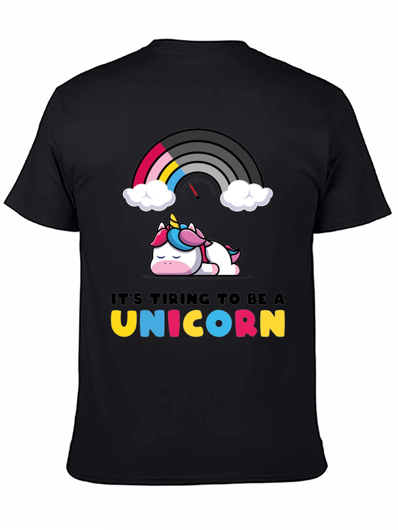 Tiring Unicorn Graphic Tee - Unique Rainbow Design