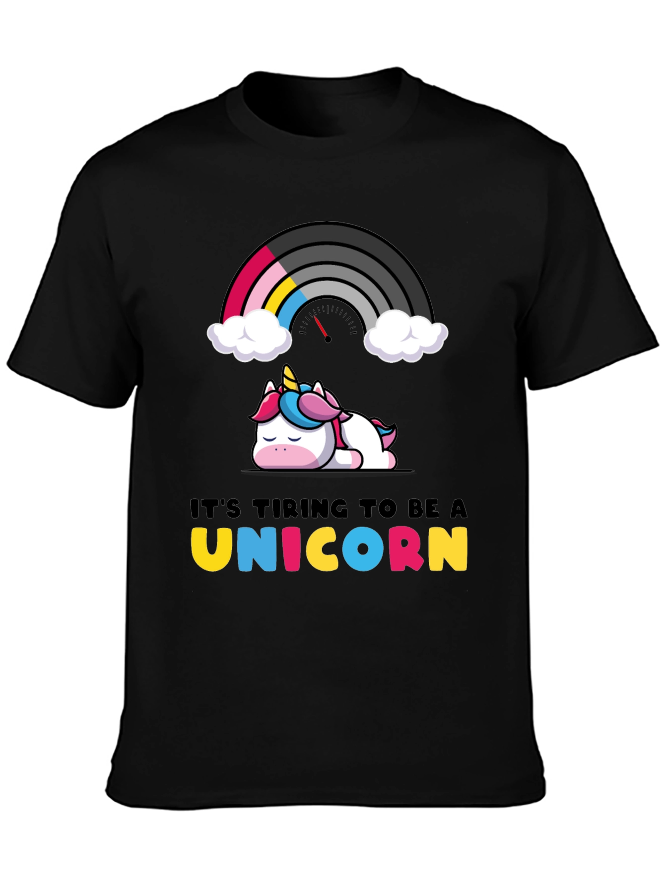 Tiring Unicorn Graphic Tee - Unique Rainbow Design