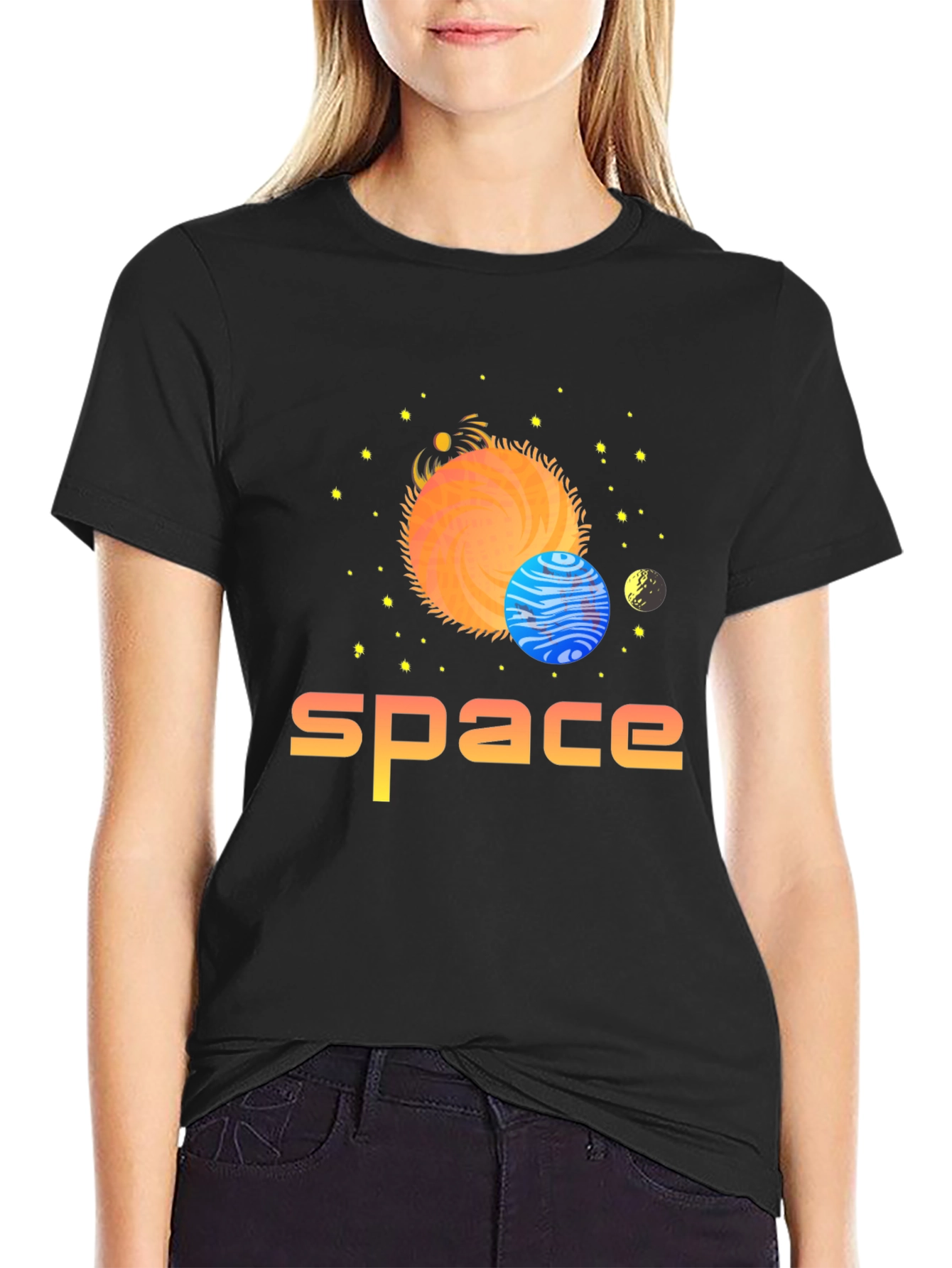 Space Graphic Print T-Shirt - Stylish Outer Space Design