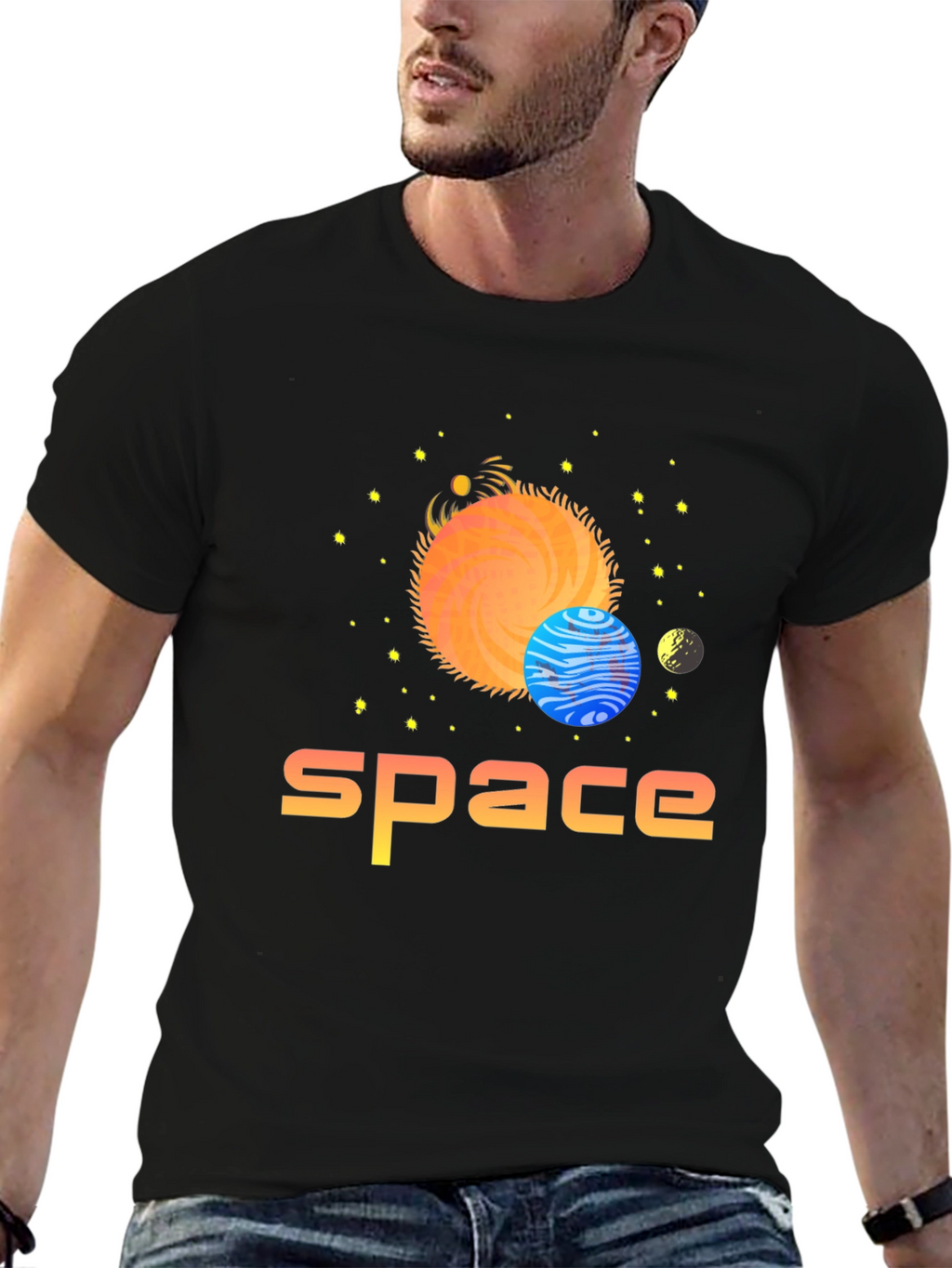Space Graphic Print T-Shirt - Stylish Outer Space Design