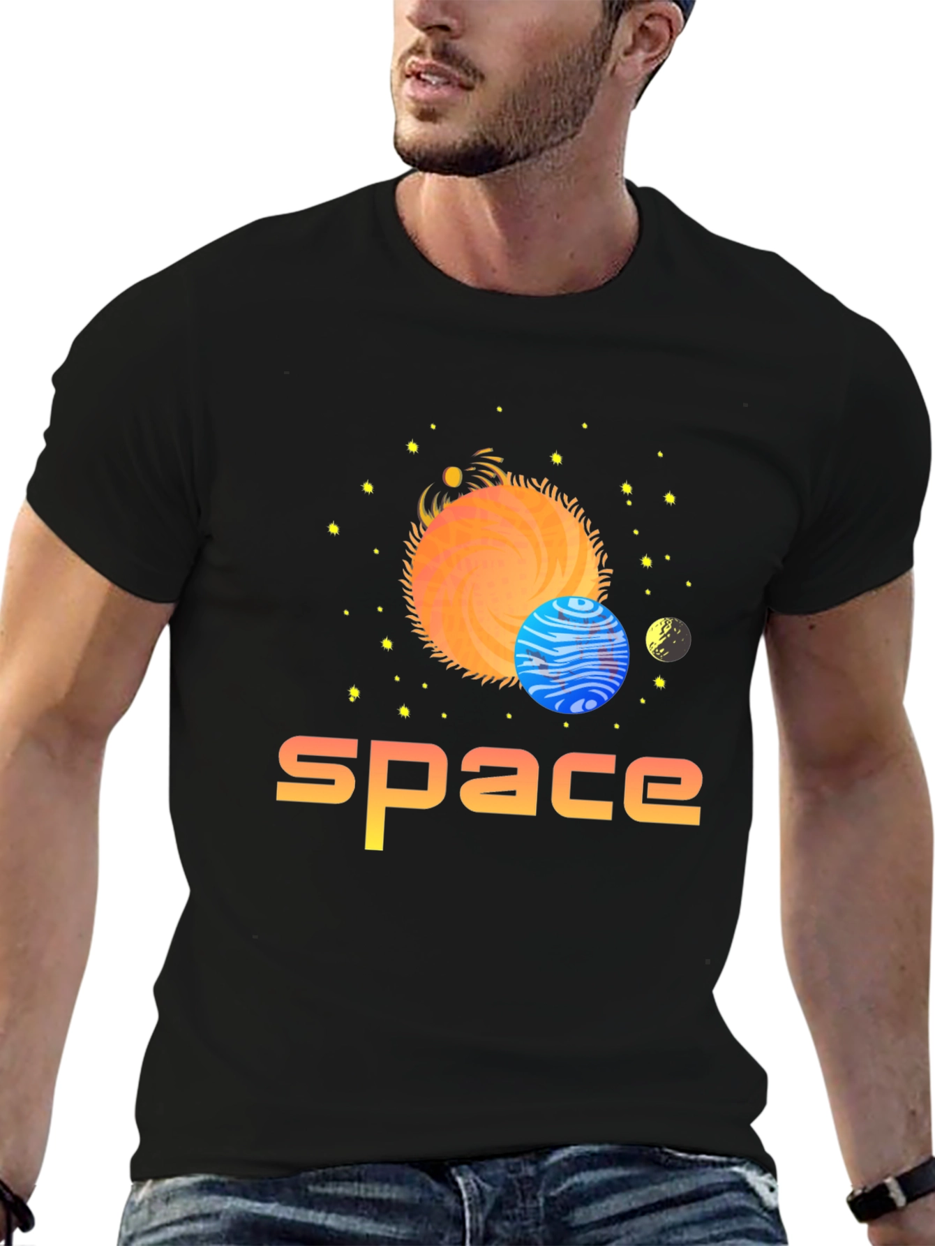 Space Graphic Print T-Shirt - Stylish Outer Space Design