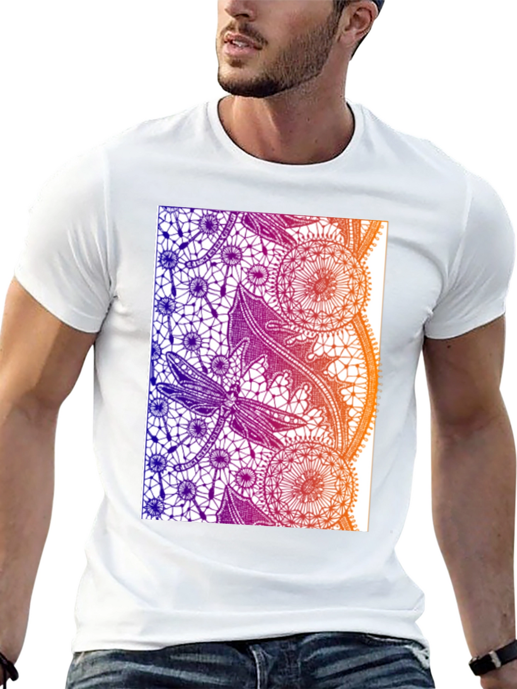 Lace Dragonfly Graphic Tee - Black Cotton Casual T-Shirt