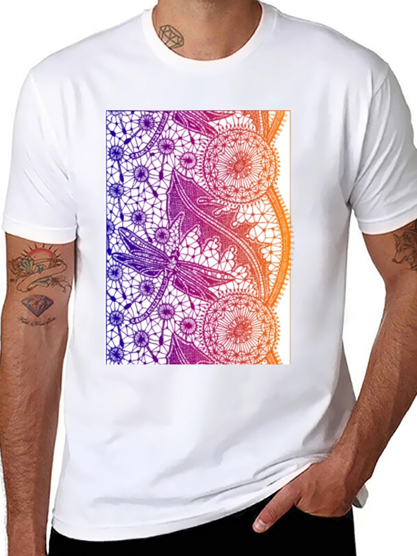 Lace Dragonfly Graphic Tee - Black Cotton Casual T-Shirt