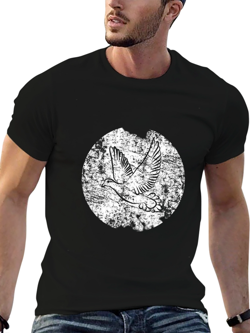 Retro Dove Graphic Black T-Shirt