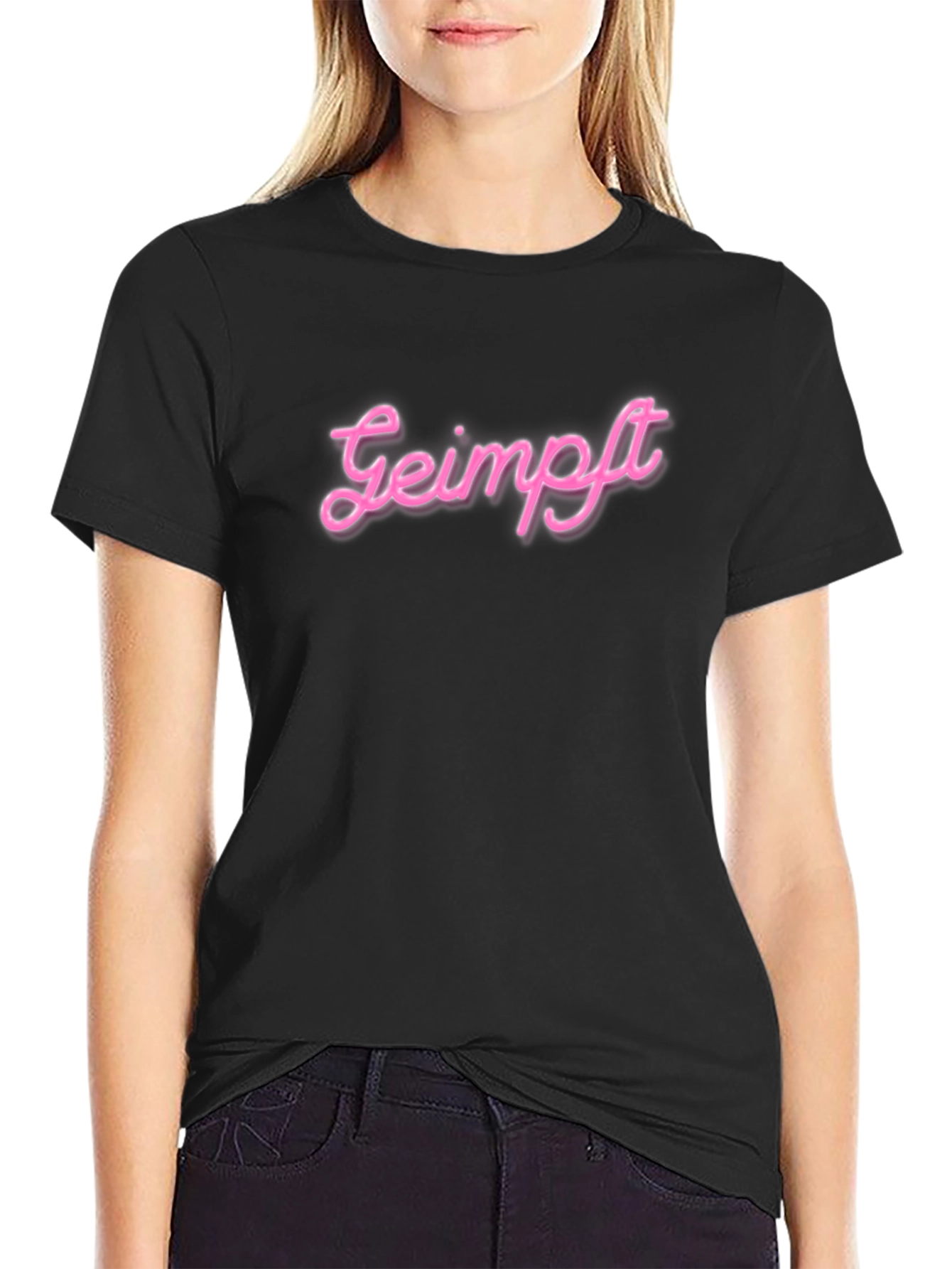 Geimpft Pink Neon Style Graphic T-Shirt