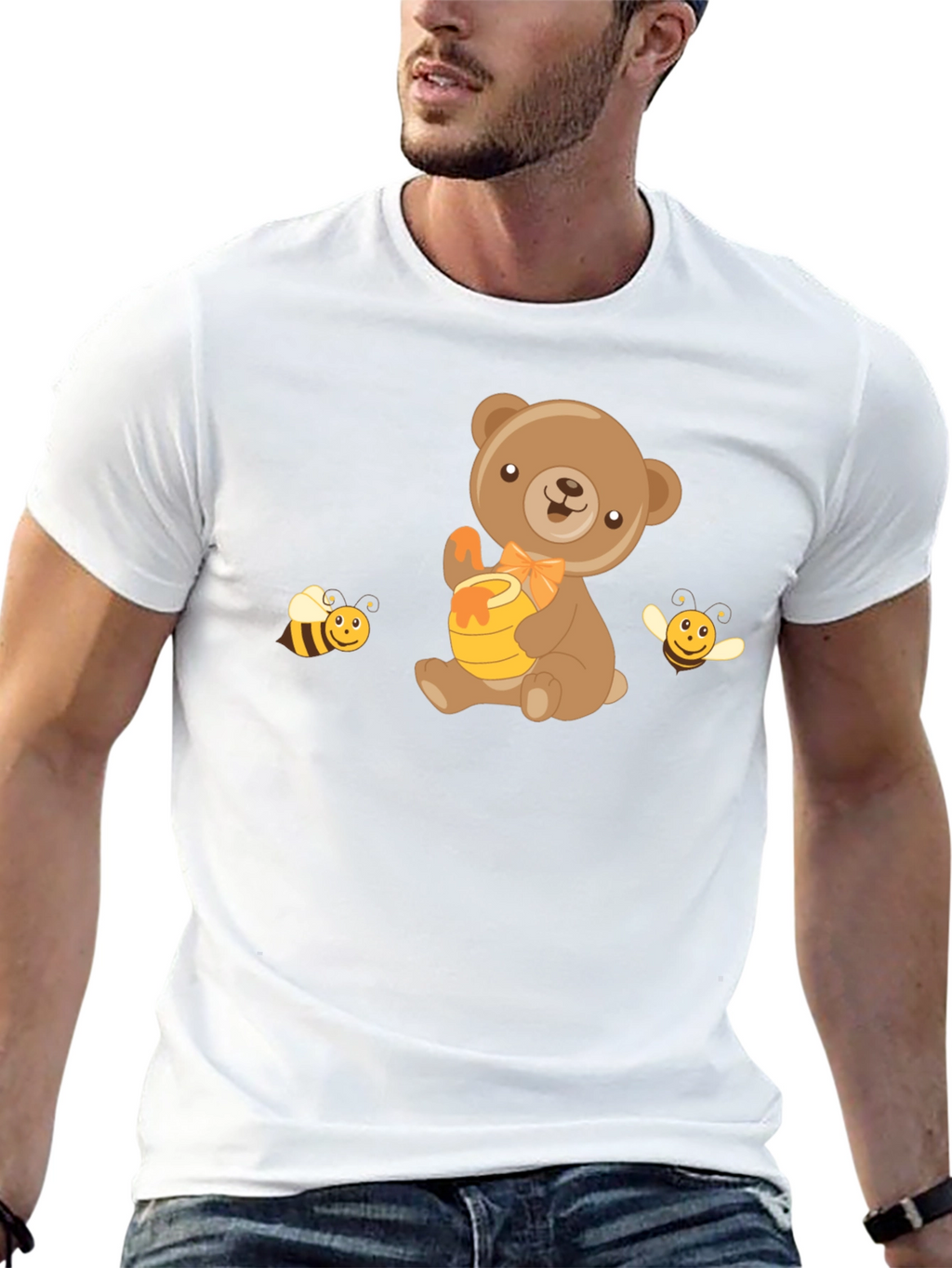 Bear & Bees Graphic Tee - Cute Cartoon T-Shirt