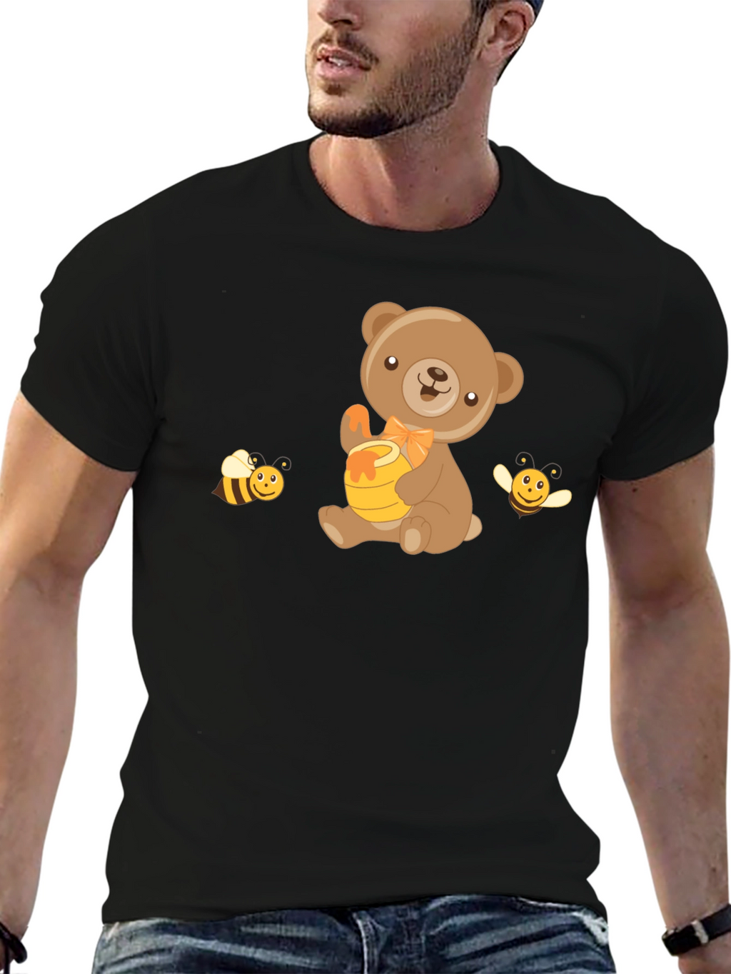 Bear & Bees Graphic Tee - Cute Cartoon T-Shirt