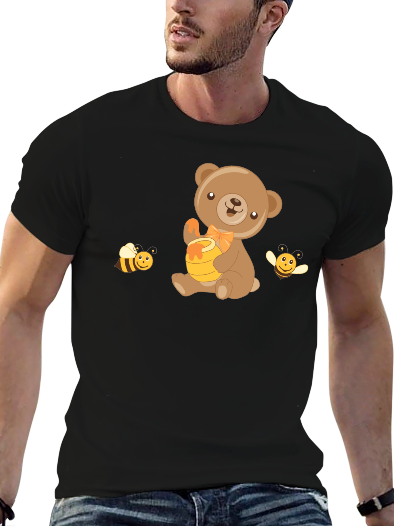 Bear & Bees Graphic Tee - Cute Cartoon T-Shirt