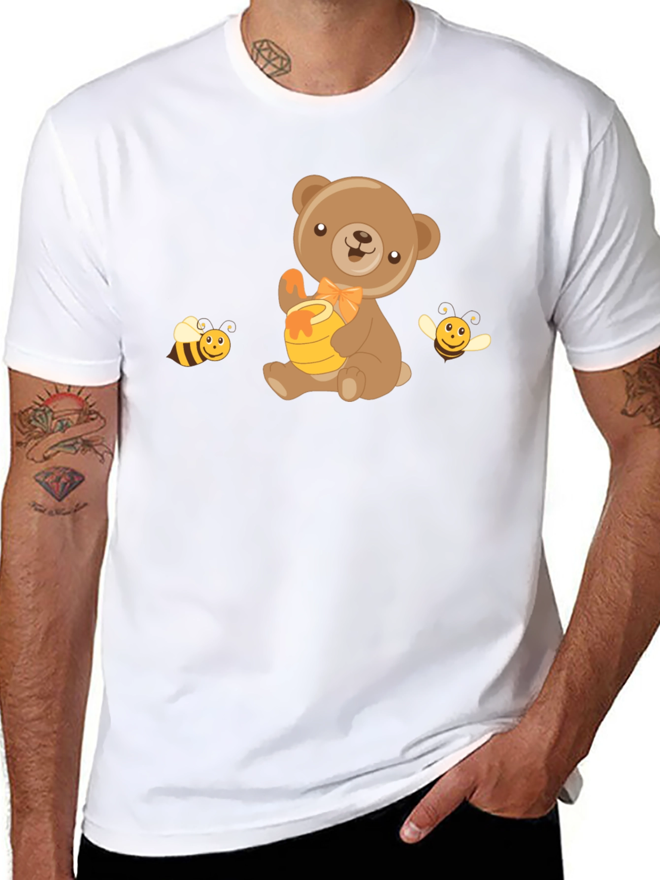 Bear & Bees Graphic Tee - Cute Cartoon T-Shirt