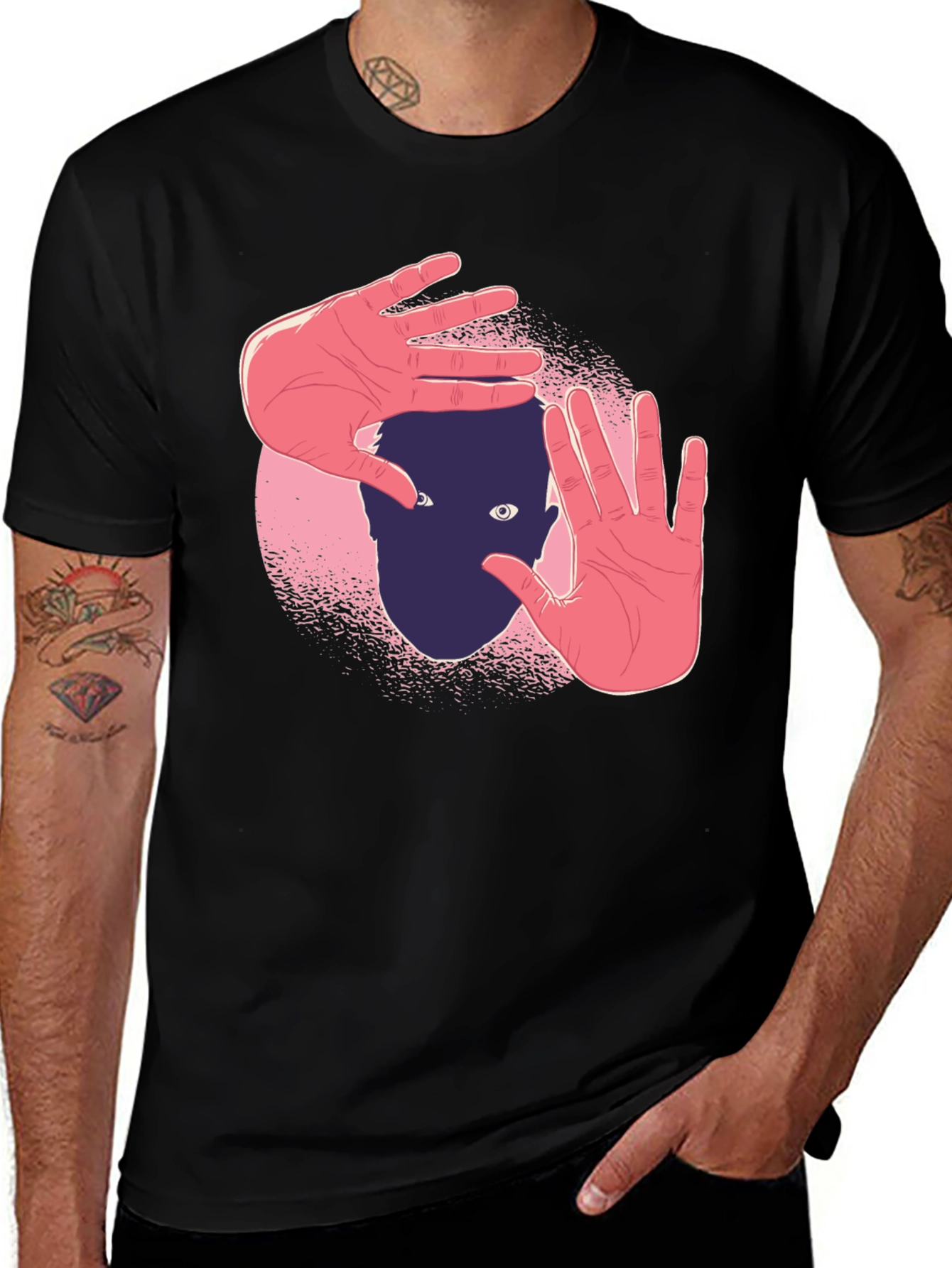 Abstract Hands Graphic Black T-Shirt
