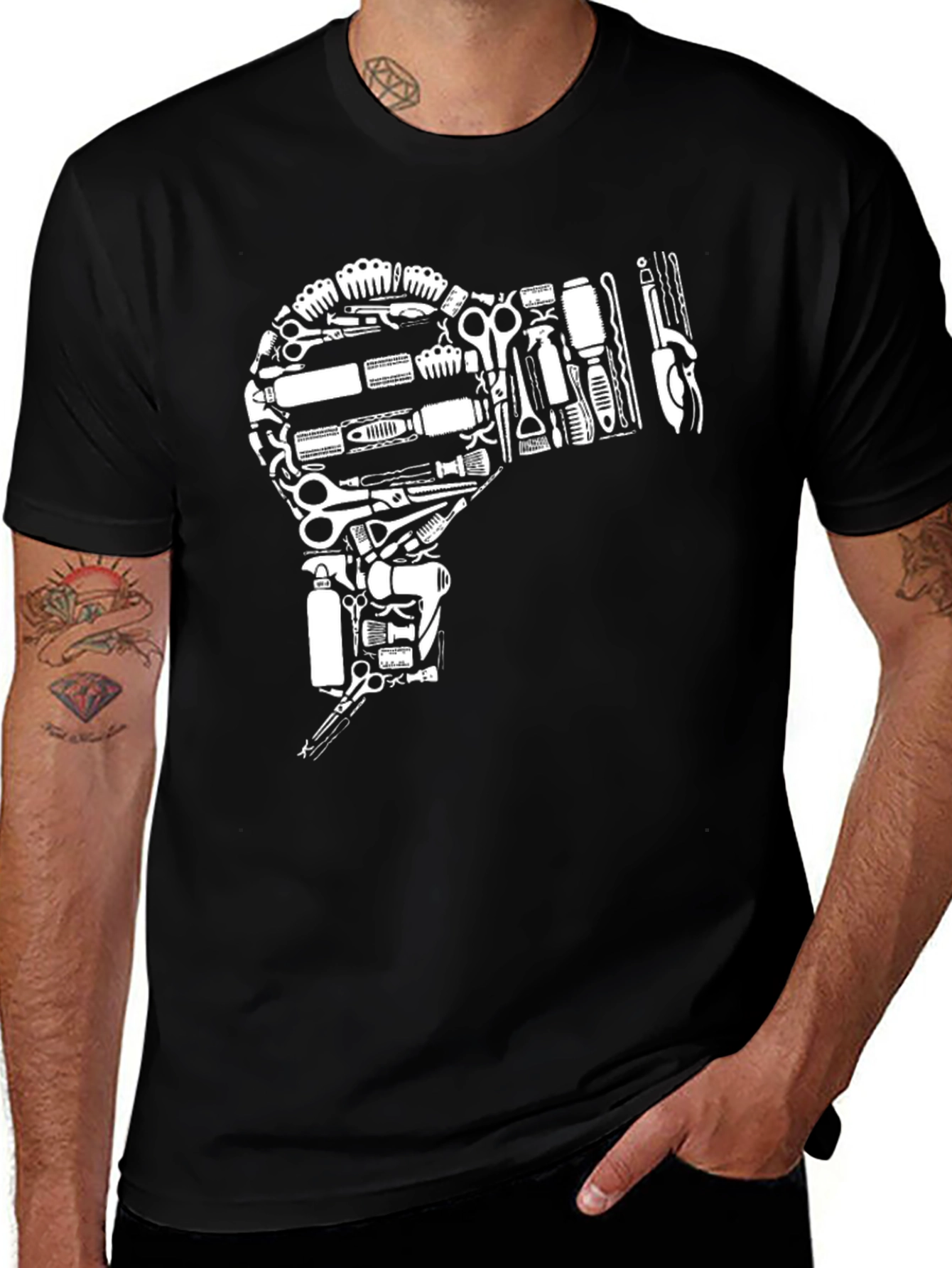 Barber Tool Hair Dryer Black T-Shirt