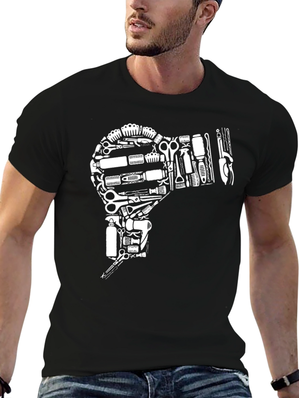 Barber Tool Hair Dryer Black T-Shirt