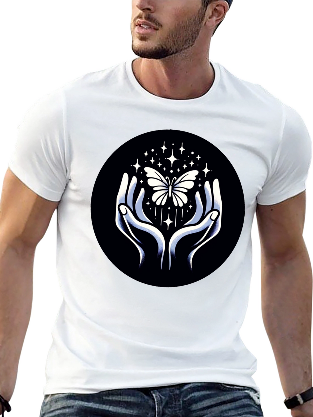 Butterfly Hands Graphic Tee - Stylish Black T-Shirt