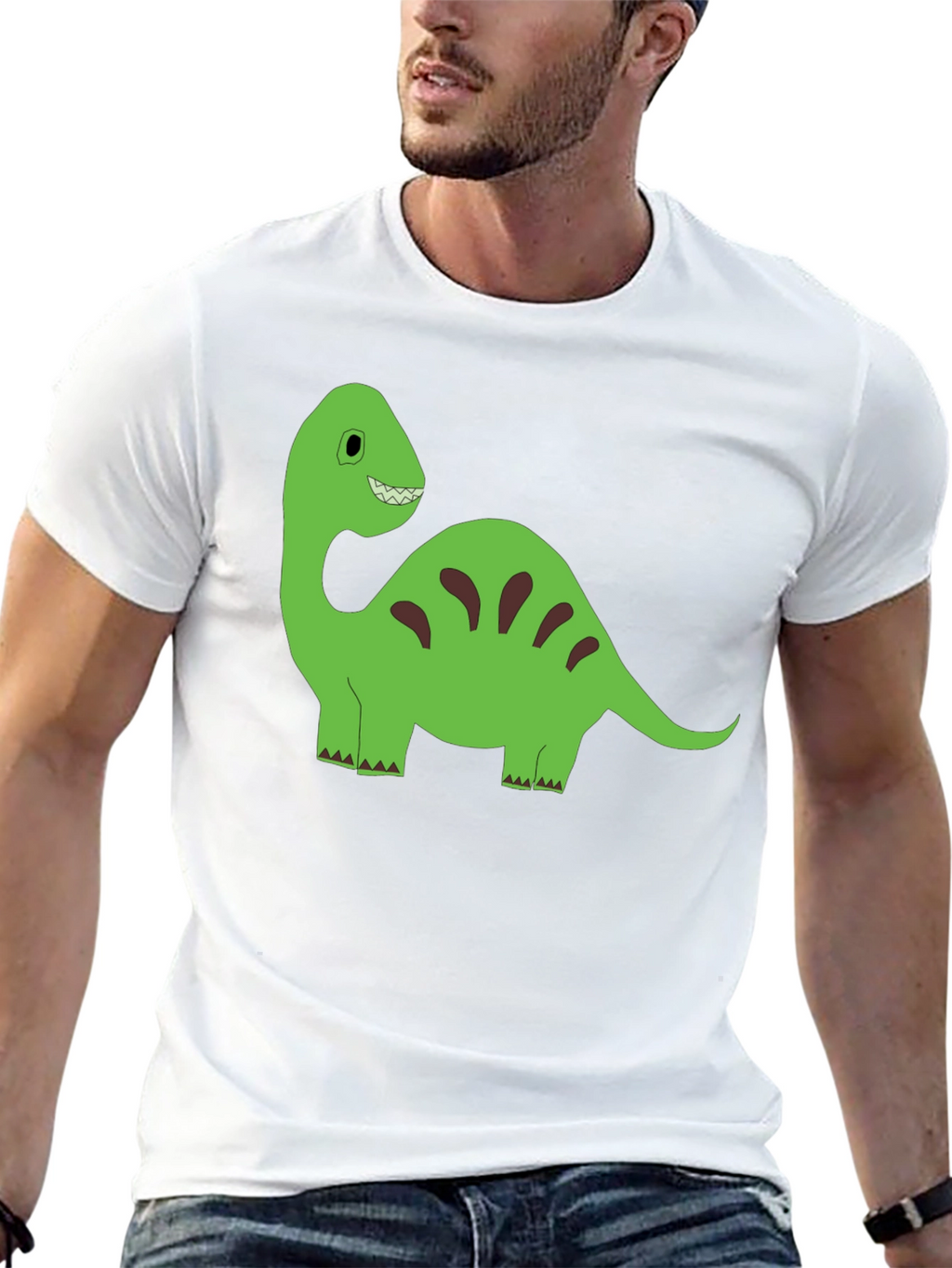Cartoon Dinosaur Graphic Tee - Black Cotton T-Shirt
