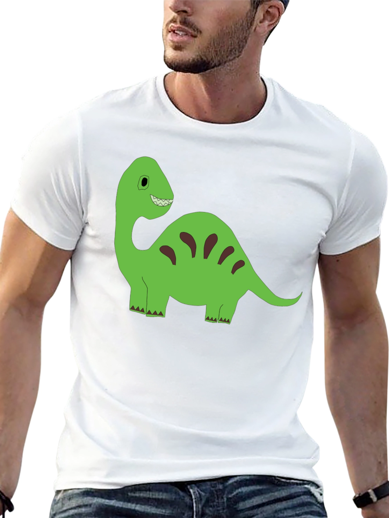 Cartoon Dinosaur Graphic Tee - Black Cotton T-Shirt