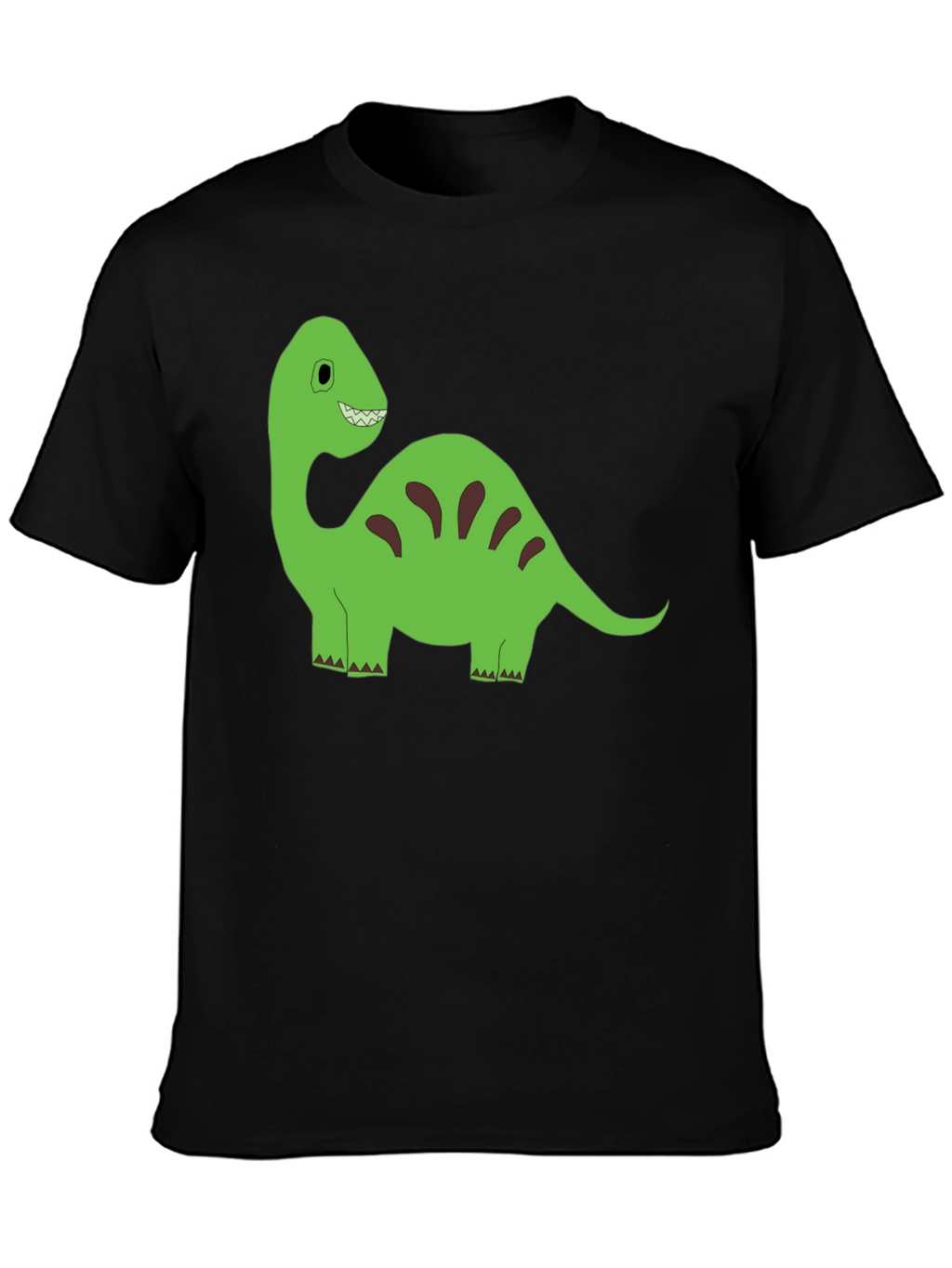 Cartoon Dinosaur Graphic Tee - Black Cotton T-Shirt