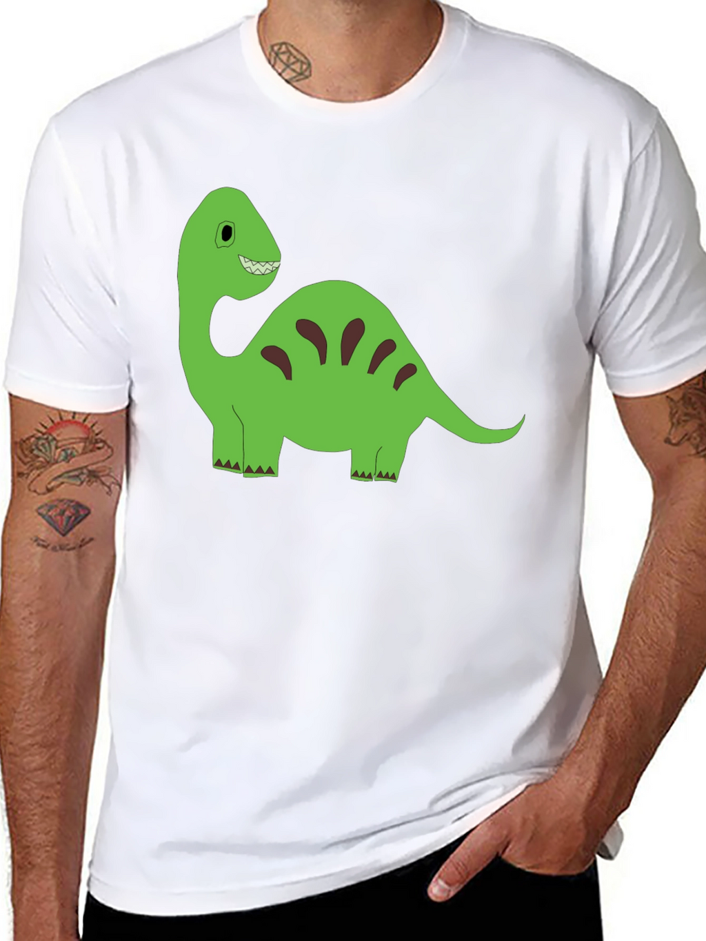 Cartoon Dinosaur Graphic Tee - Black Cotton T-Shirt