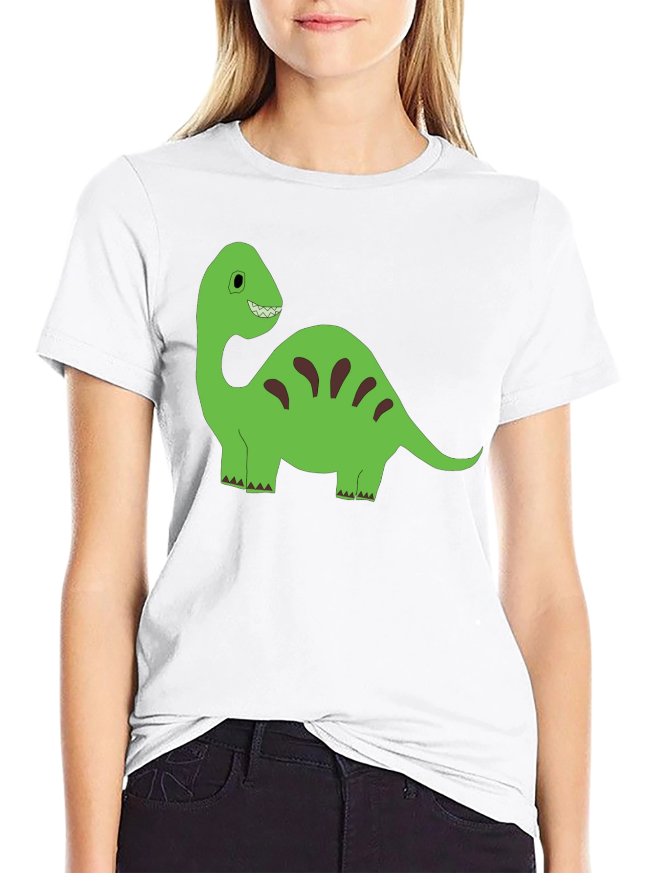 Cartoon Dinosaur Graphic Tee - Black Cotton T-Shirt