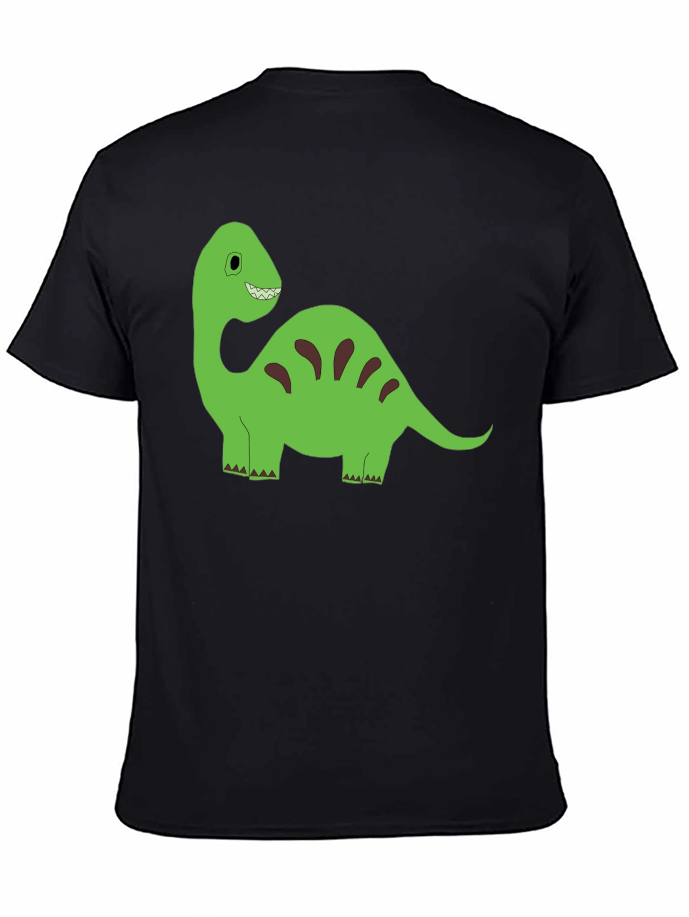 Cartoon Dinosaur Graphic Tee - Black Cotton T-Shirt