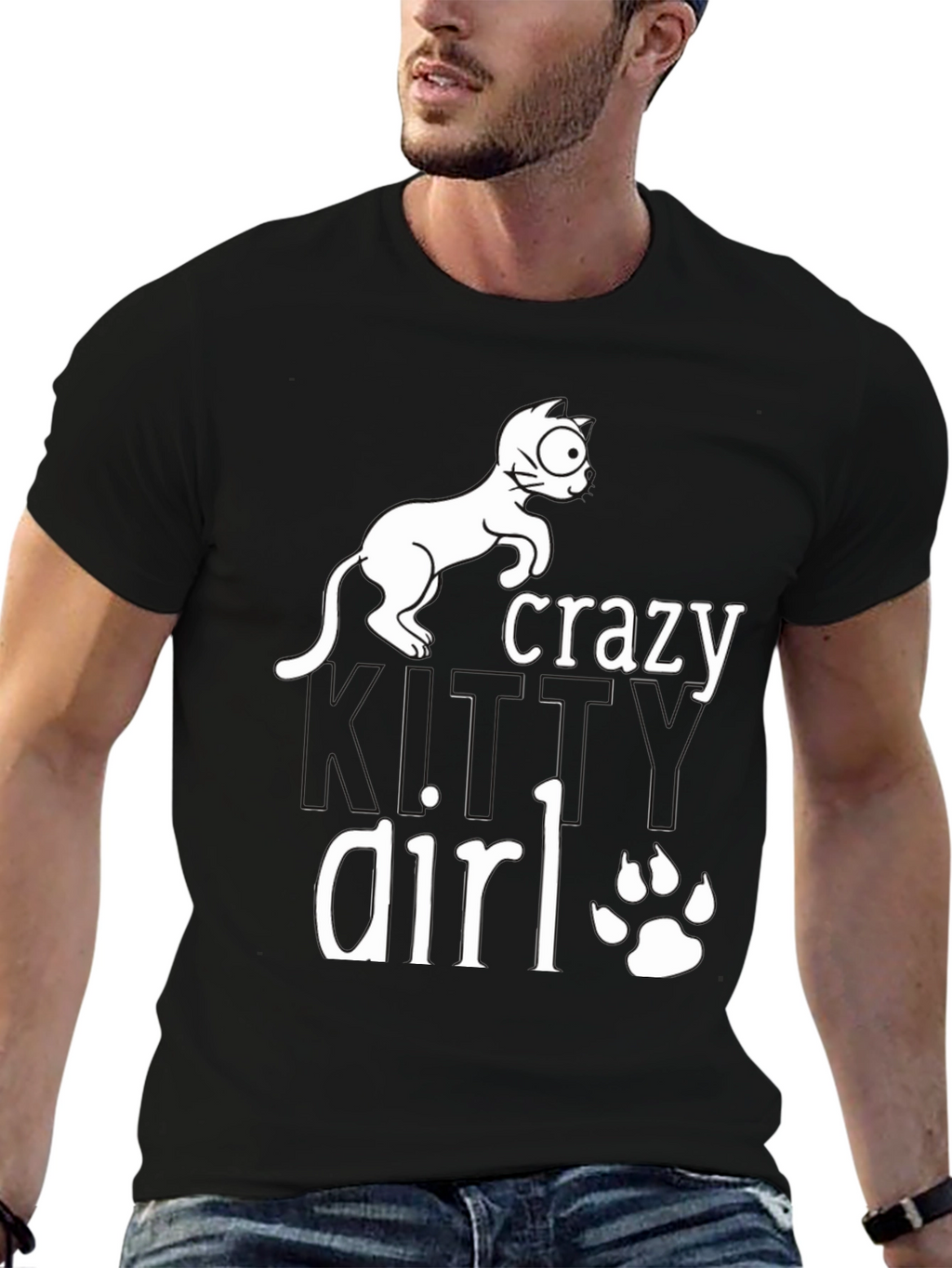 Crazy Cat Girl T-Shirt - Black Cotton Tee