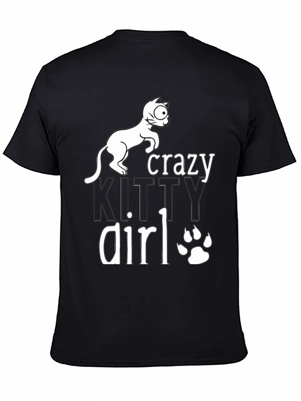 Crazy Cat Girl T-Shirt - Black Cotton Tee