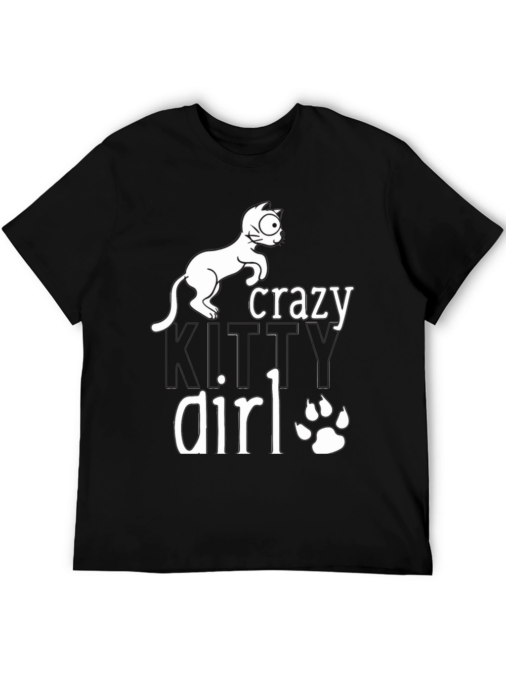 Crazy Cat Girl T-Shirt - Black Cotton Tee