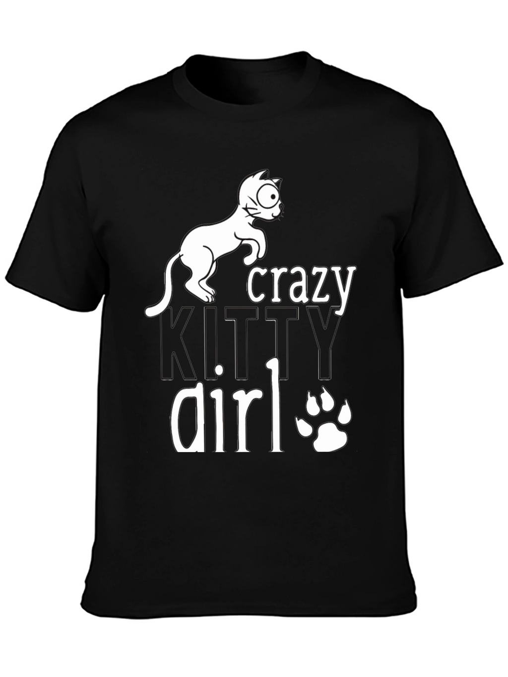 Crazy Cat Girl T-Shirt - Black Cotton Tee