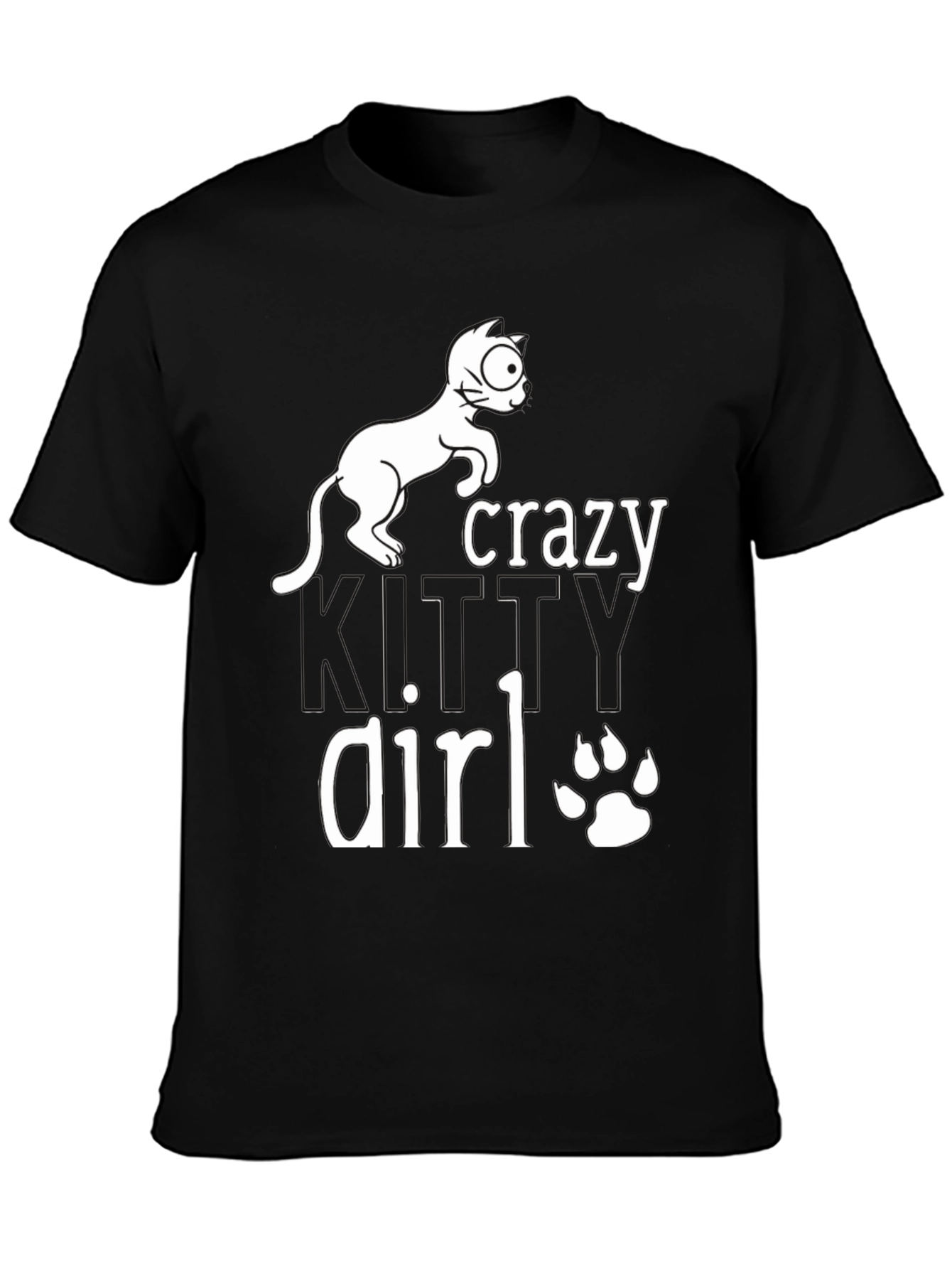 Crazy Cat Girl T-Shirt - Black Cotton Tee