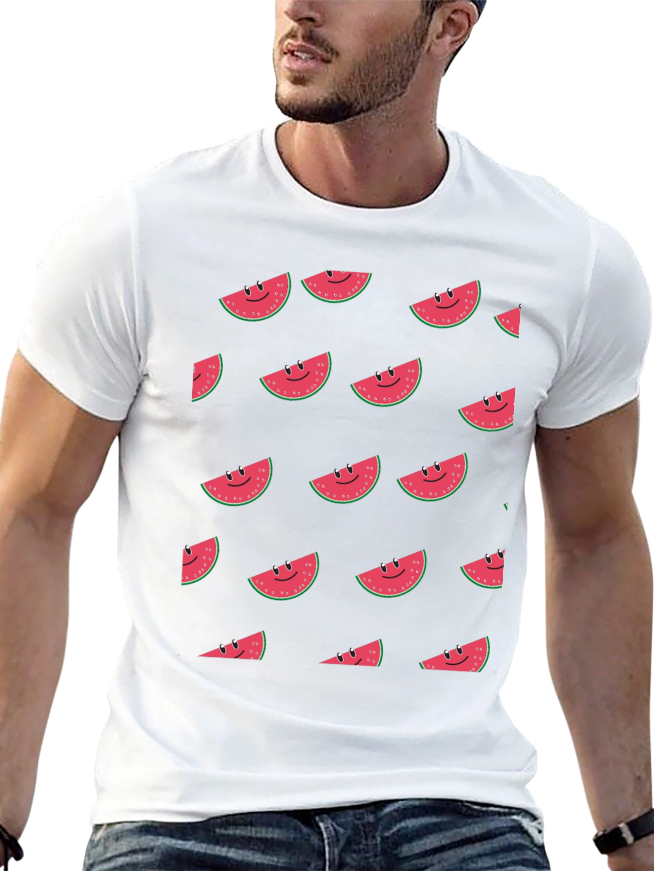 Smiling Watermelon Slice Graphic T-Shirt