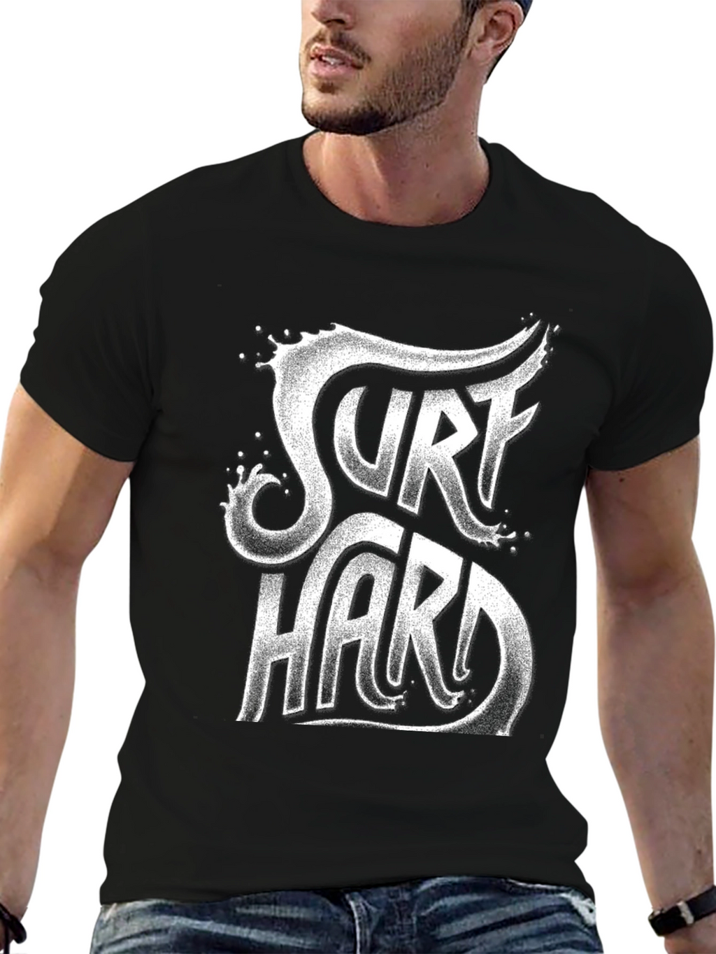 Surf Hard Graphic Tee - Black Cotton T-Shirt