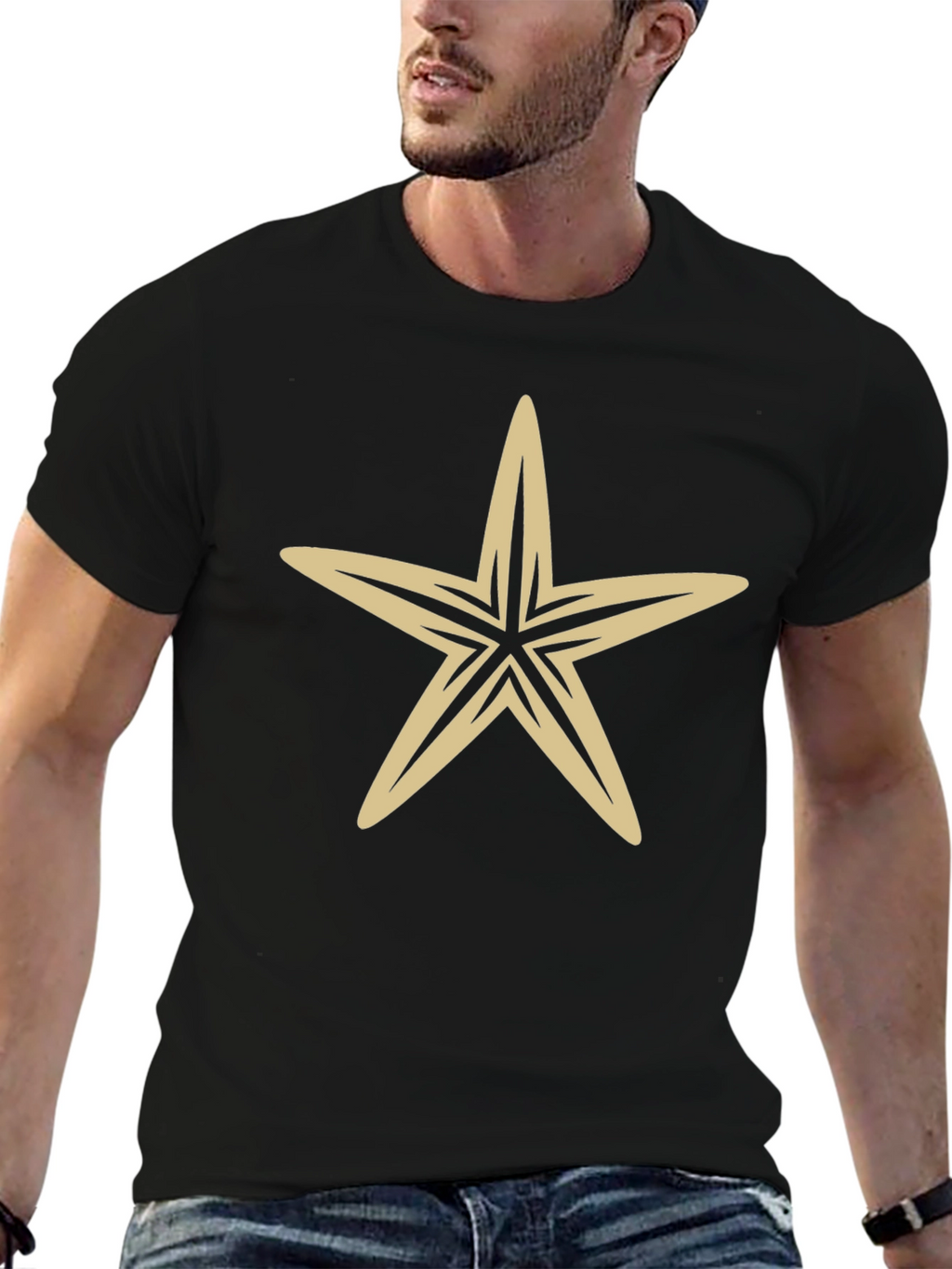 Starfish Graphic Tee - Black Cotton Blend Shirt