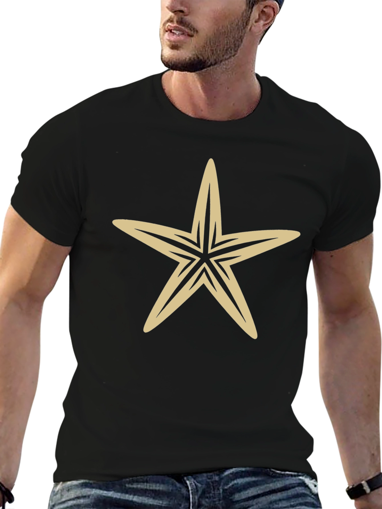 Starfish Graphic Tee - Black Cotton Blend Shirt
