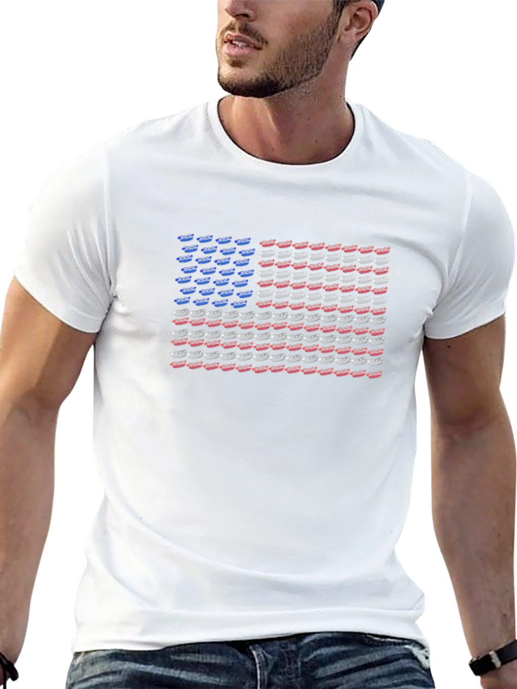 American Flag Hotdog Graphic T-Shirt