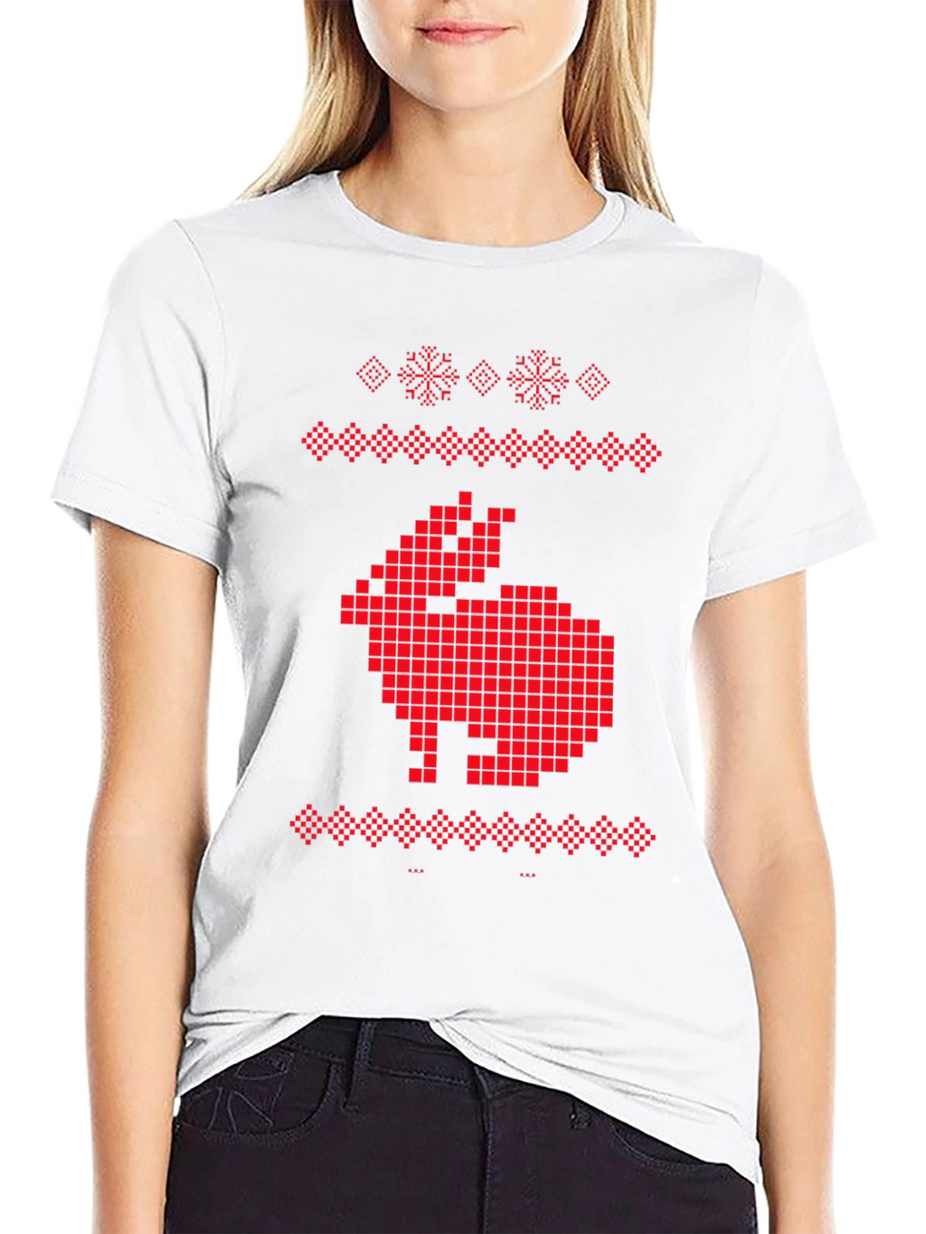 Pixelated Rabbit Knit Style Graphic Tee