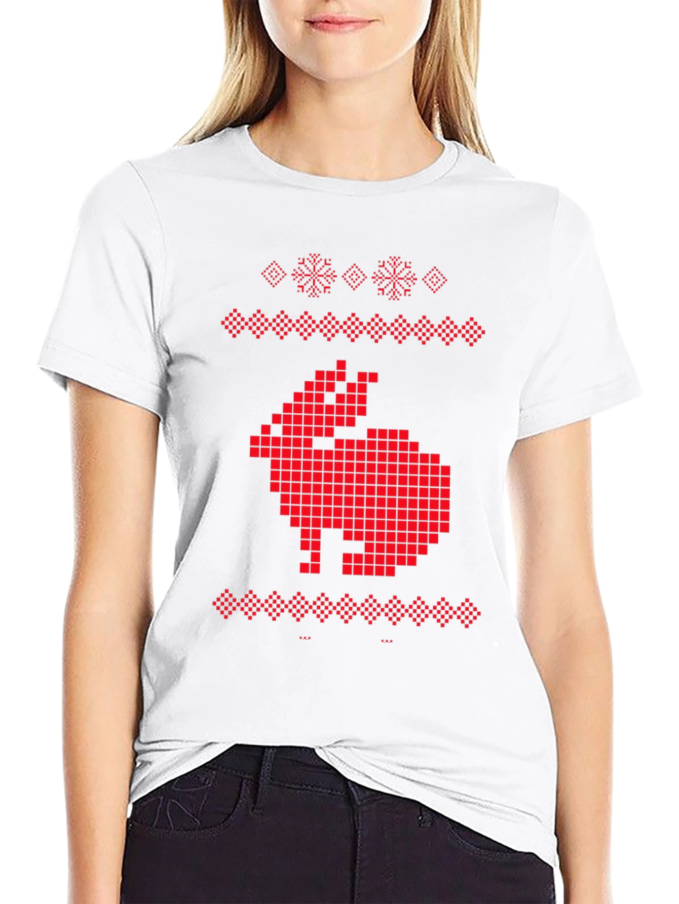 Pixelated Rabbit Knit Style Graphic Tee