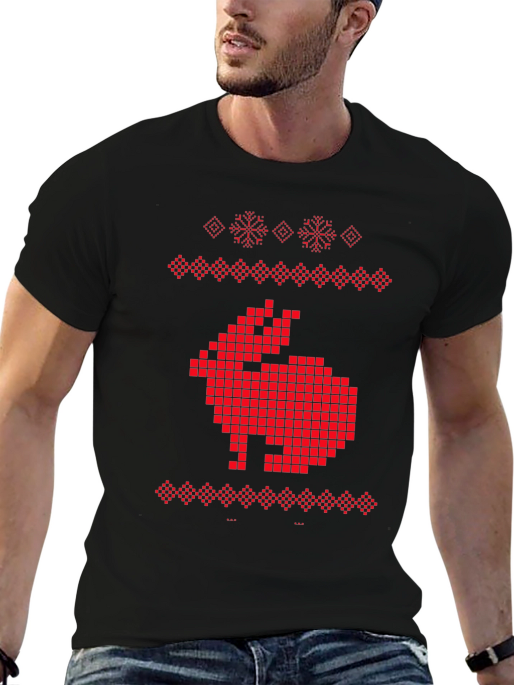 Pixelated Rabbit Knit Style Graphic Tee