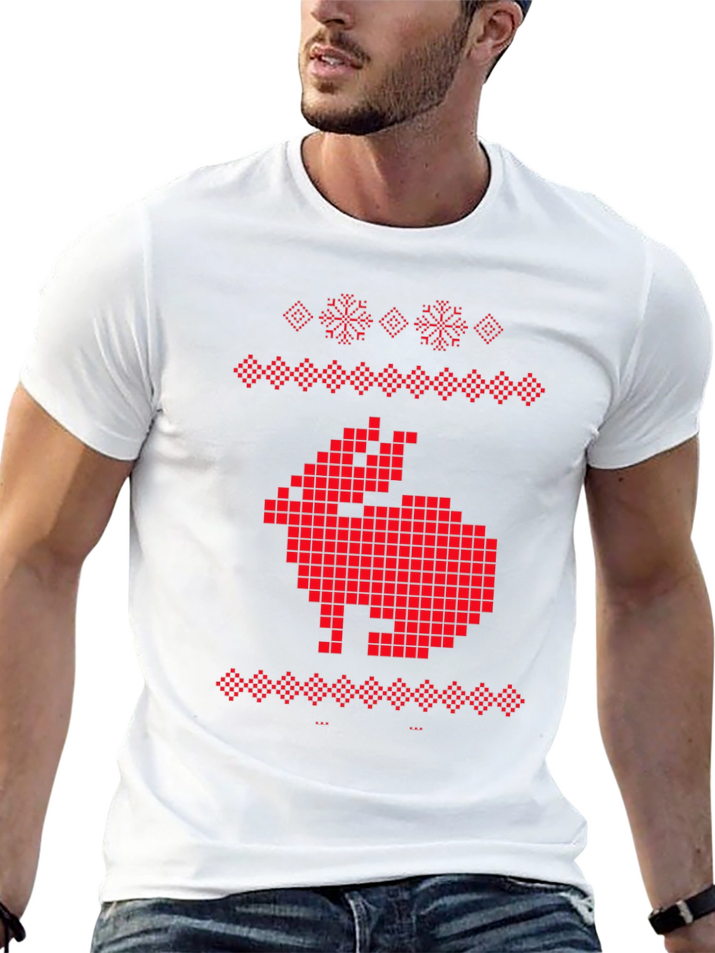 Pixelated Rabbit Knit Style Graphic Tee