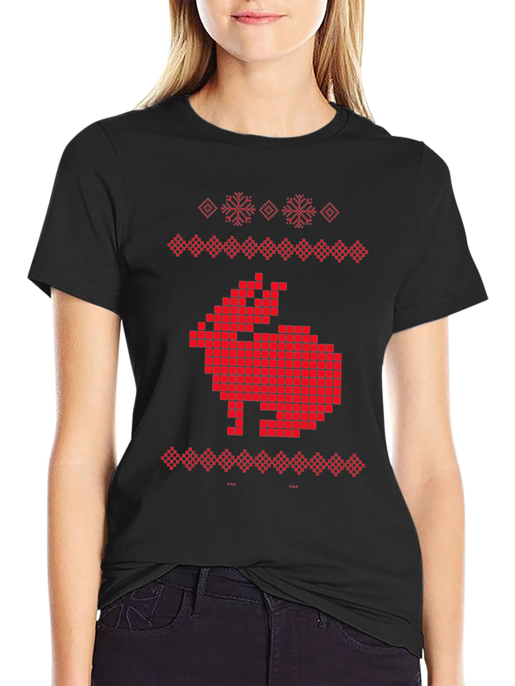 Pixelated Rabbit Knit Style Graphic Tee