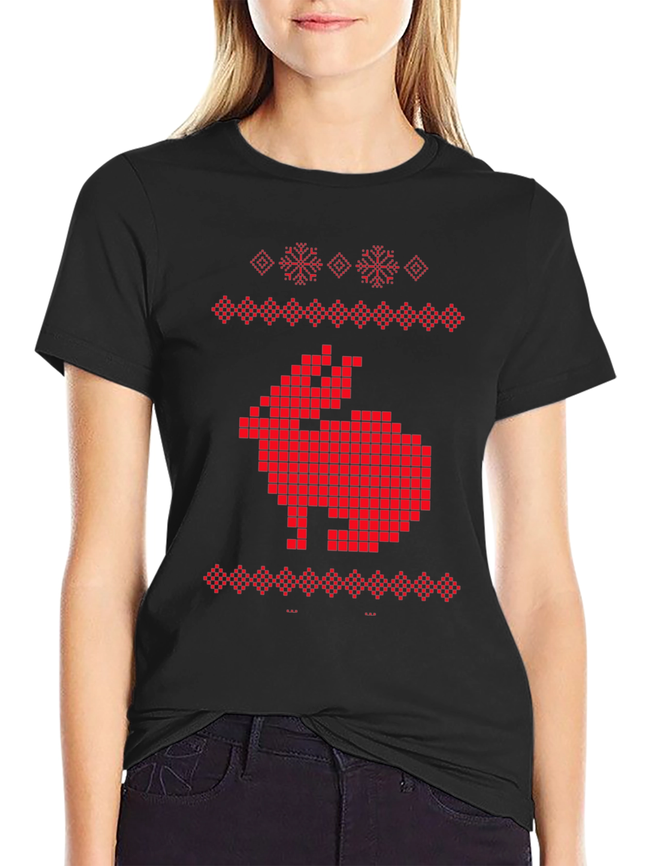 Pixelated Rabbit Knit Style Graphic Tee