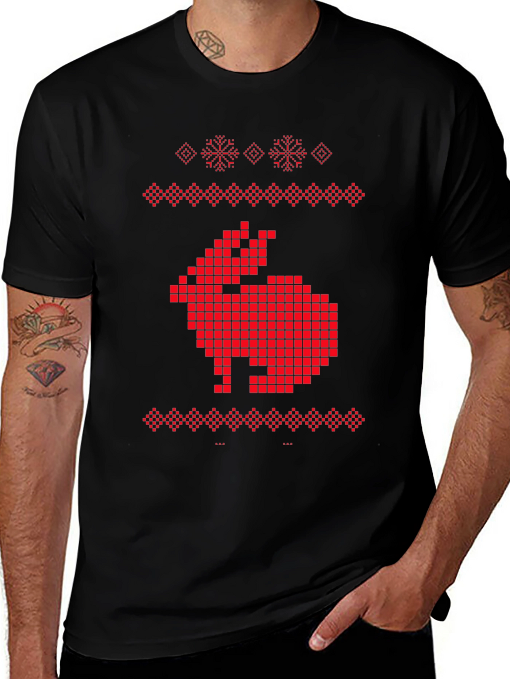 Pixelated Rabbit Knit Style Graphic Tee