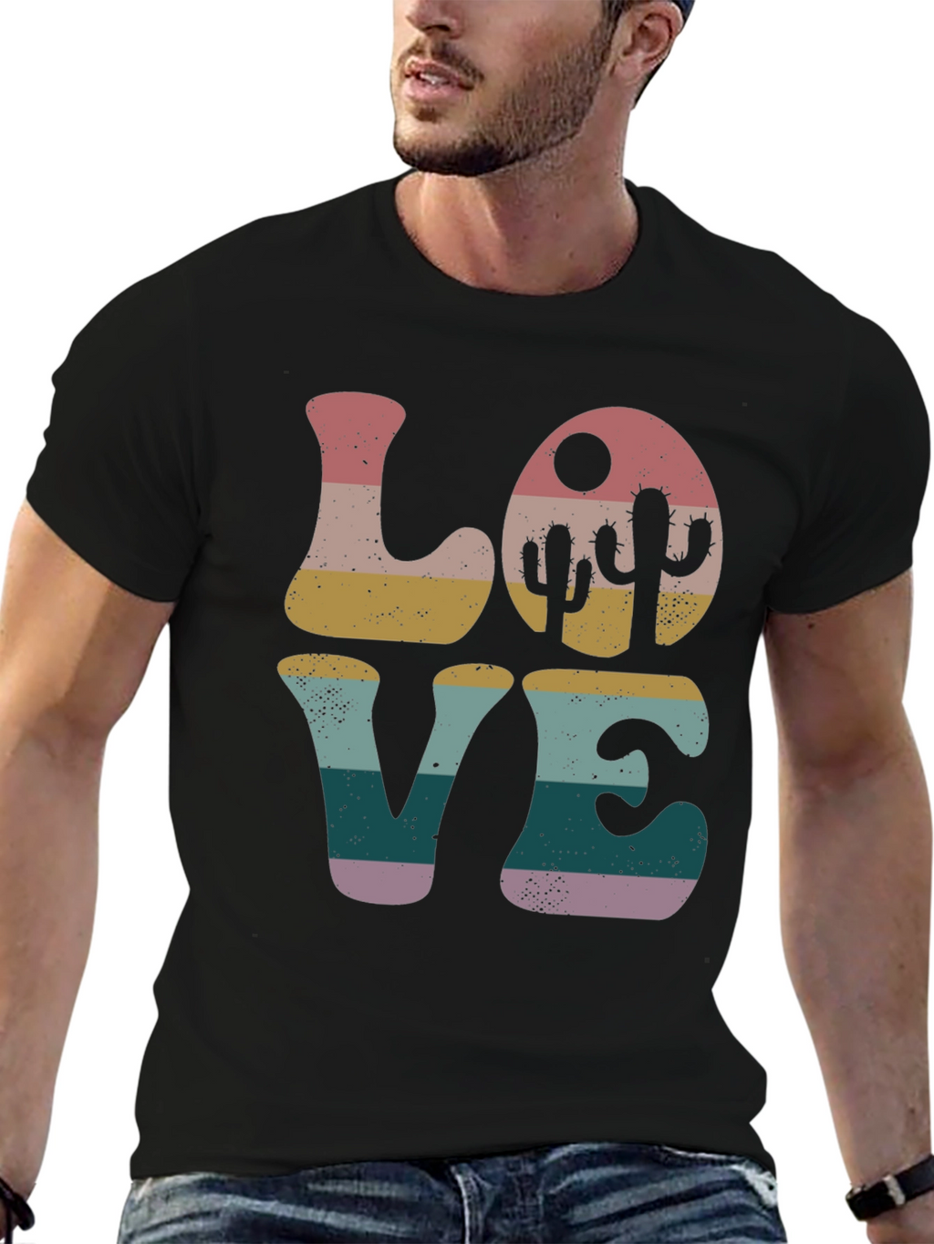 Retro Desert Love T-Shirt - Trendy Cactus Design