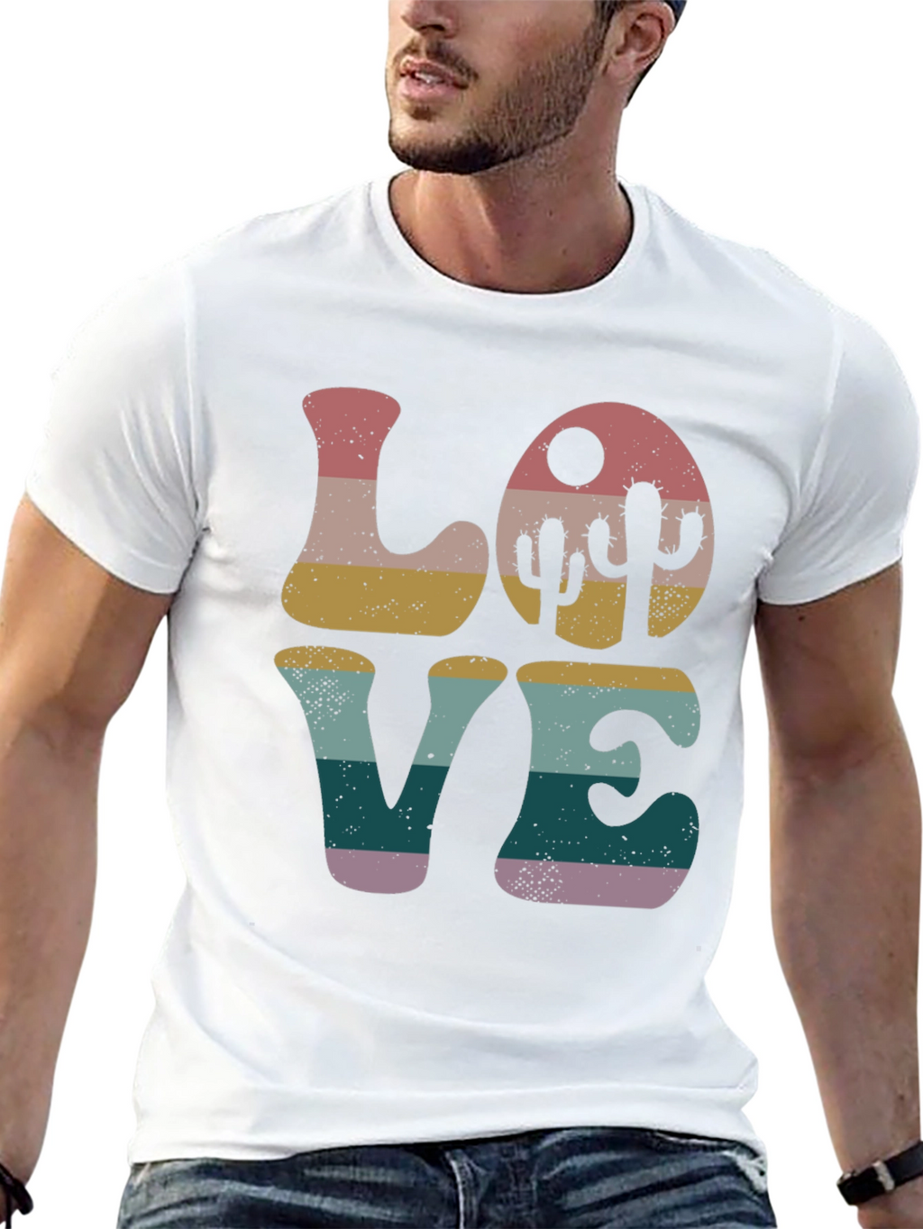 Retro Desert Love T-Shirt - Trendy Cactus Design