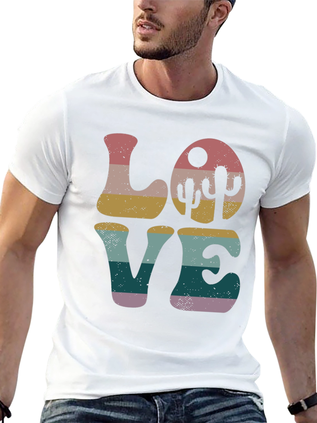 Retro Desert Love T-Shirt - Trendy Cactus Design