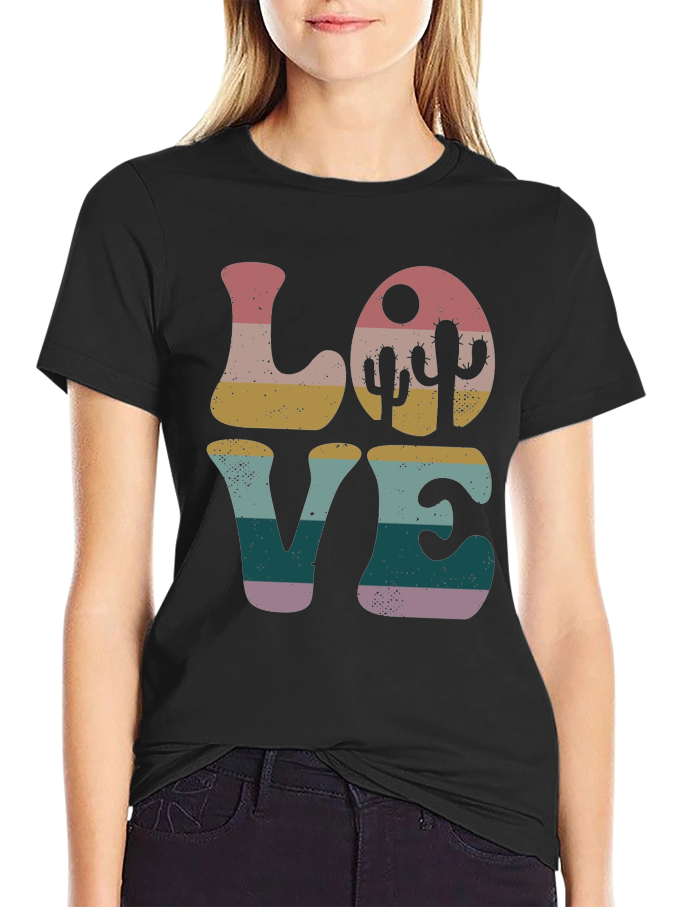 Retro Desert Love T-Shirt - Trendy Cactus Design