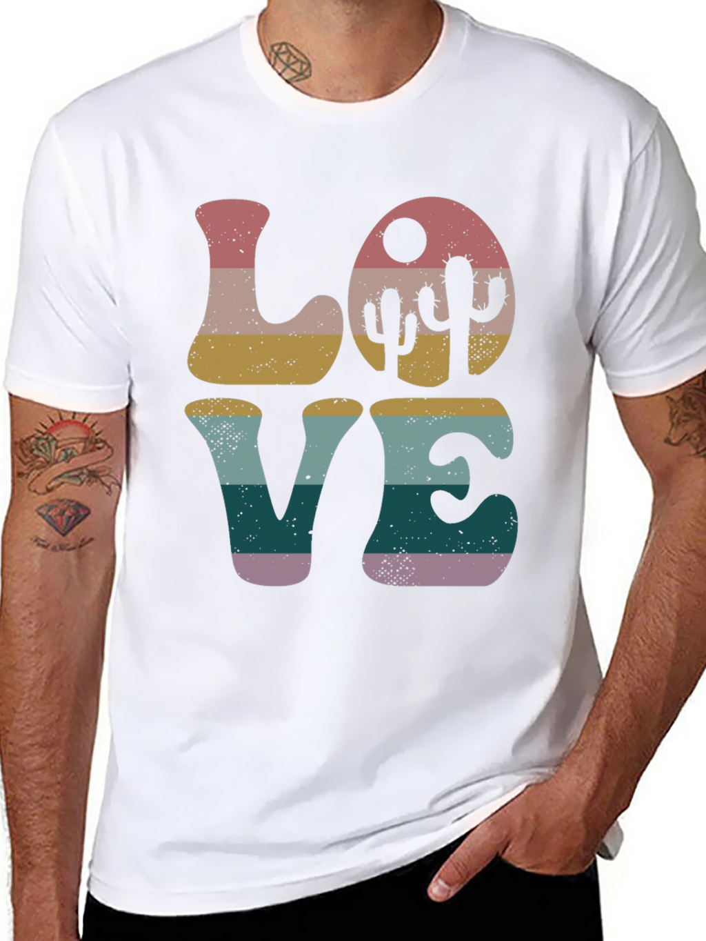 Retro Desert Love T-Shirt - Trendy Cactus Design
