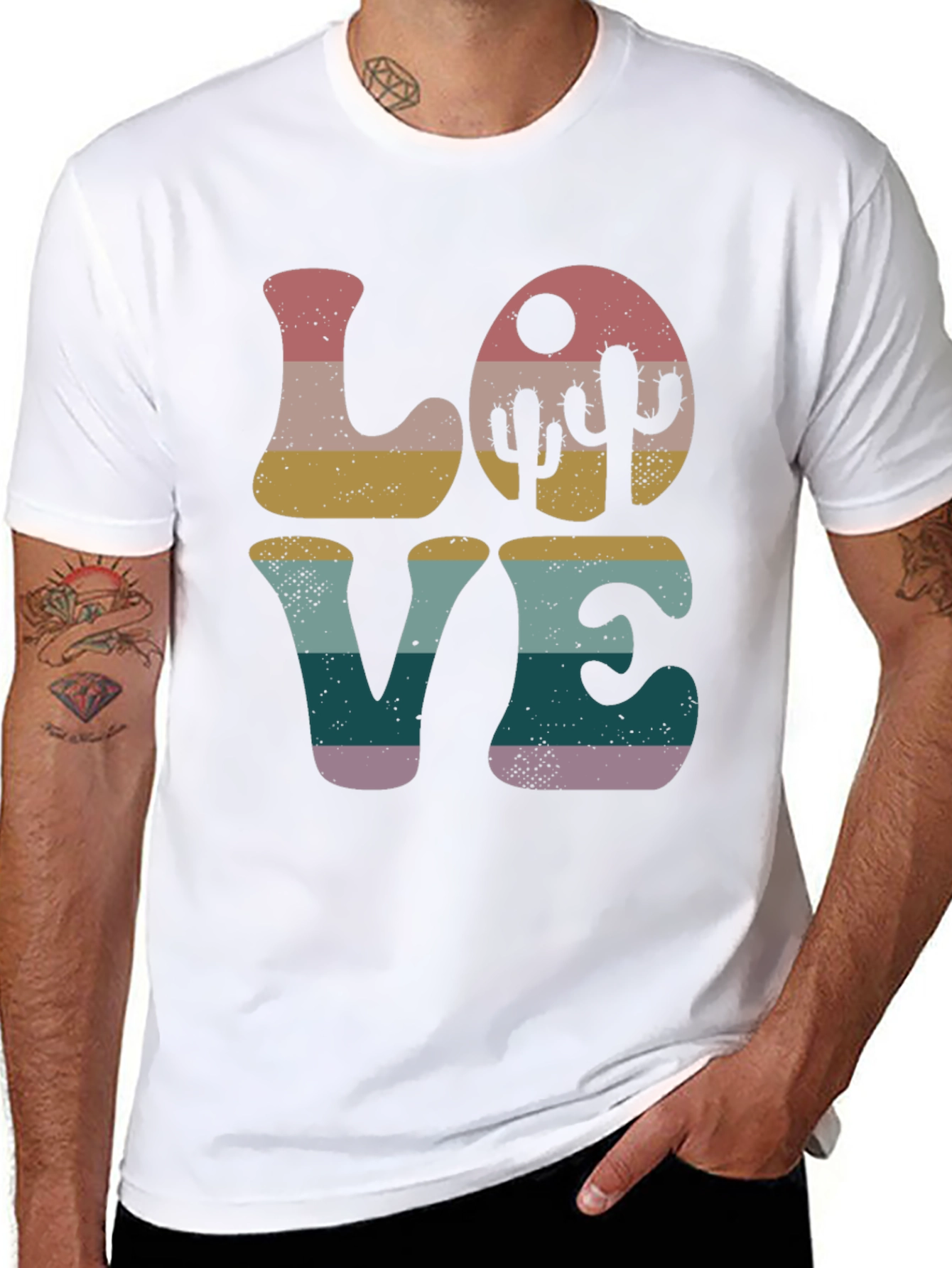Retro Desert Love T-Shirt - Trendy Cactus Design