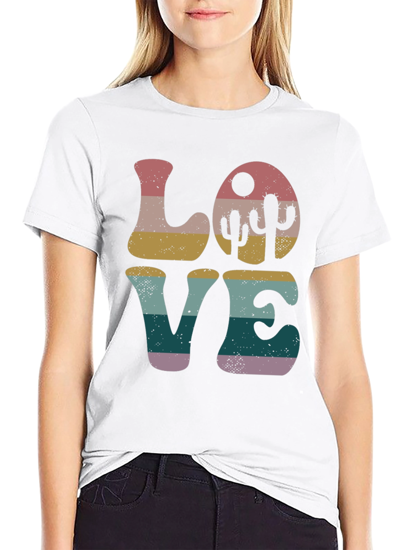 Retro Desert Love T-Shirt - Trendy Cactus Design
