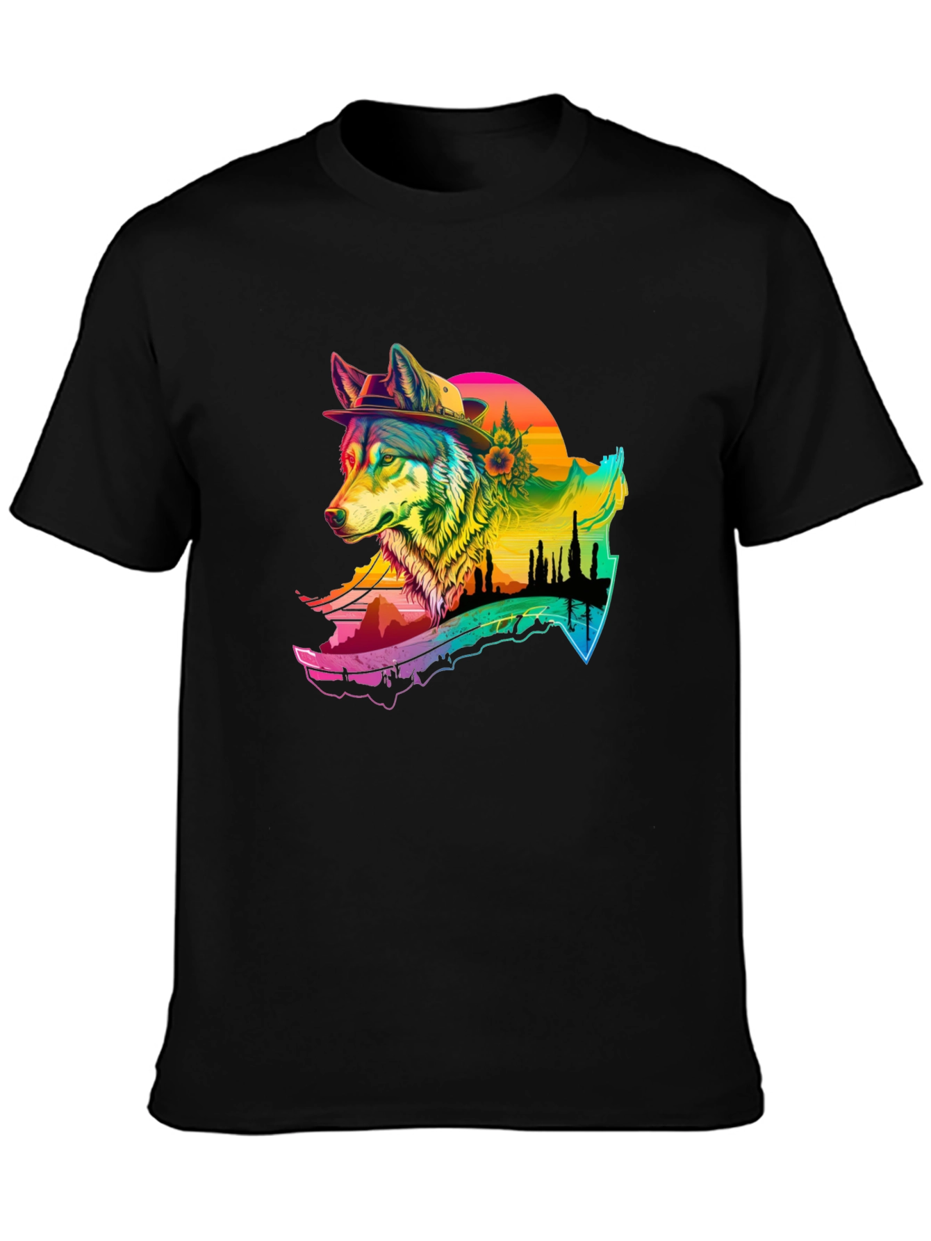Rainbow Wolf Graphic T-Shirt - Stylish Menswear