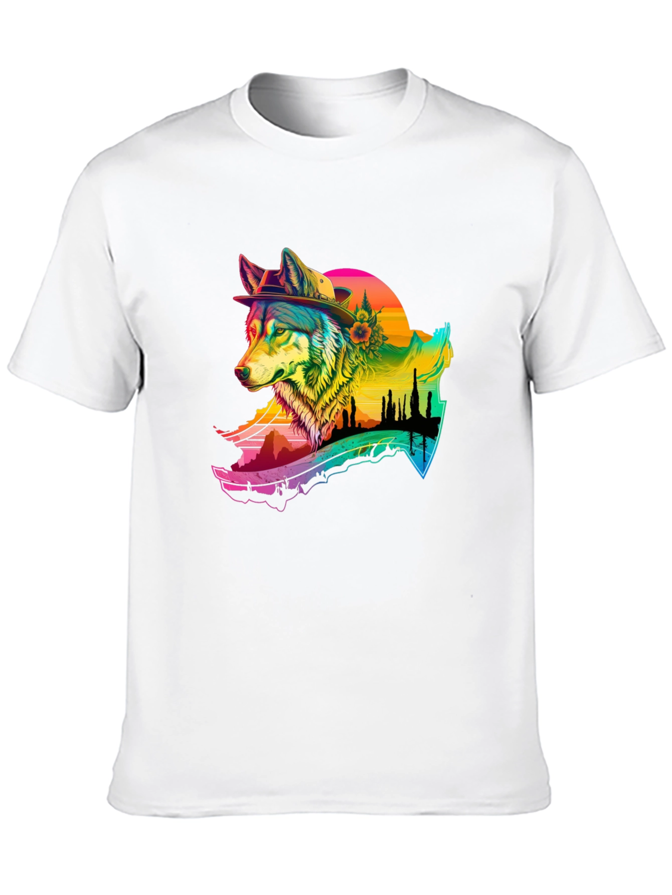 Rainbow Wolf Graphic T-Shirt - Stylish Menswear